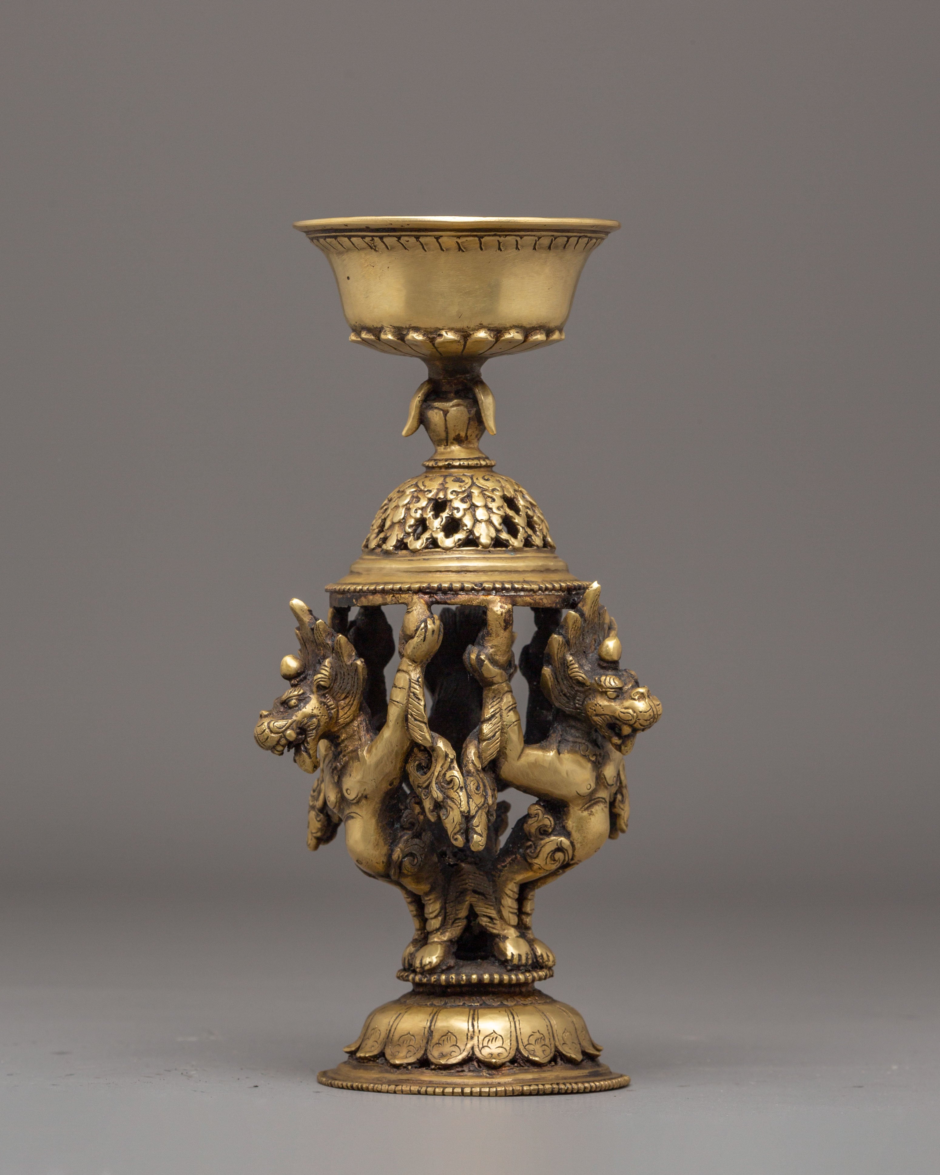 Handcrafted Brass Oil Lamp Set for Offering | Tibetan Ritual Lamps