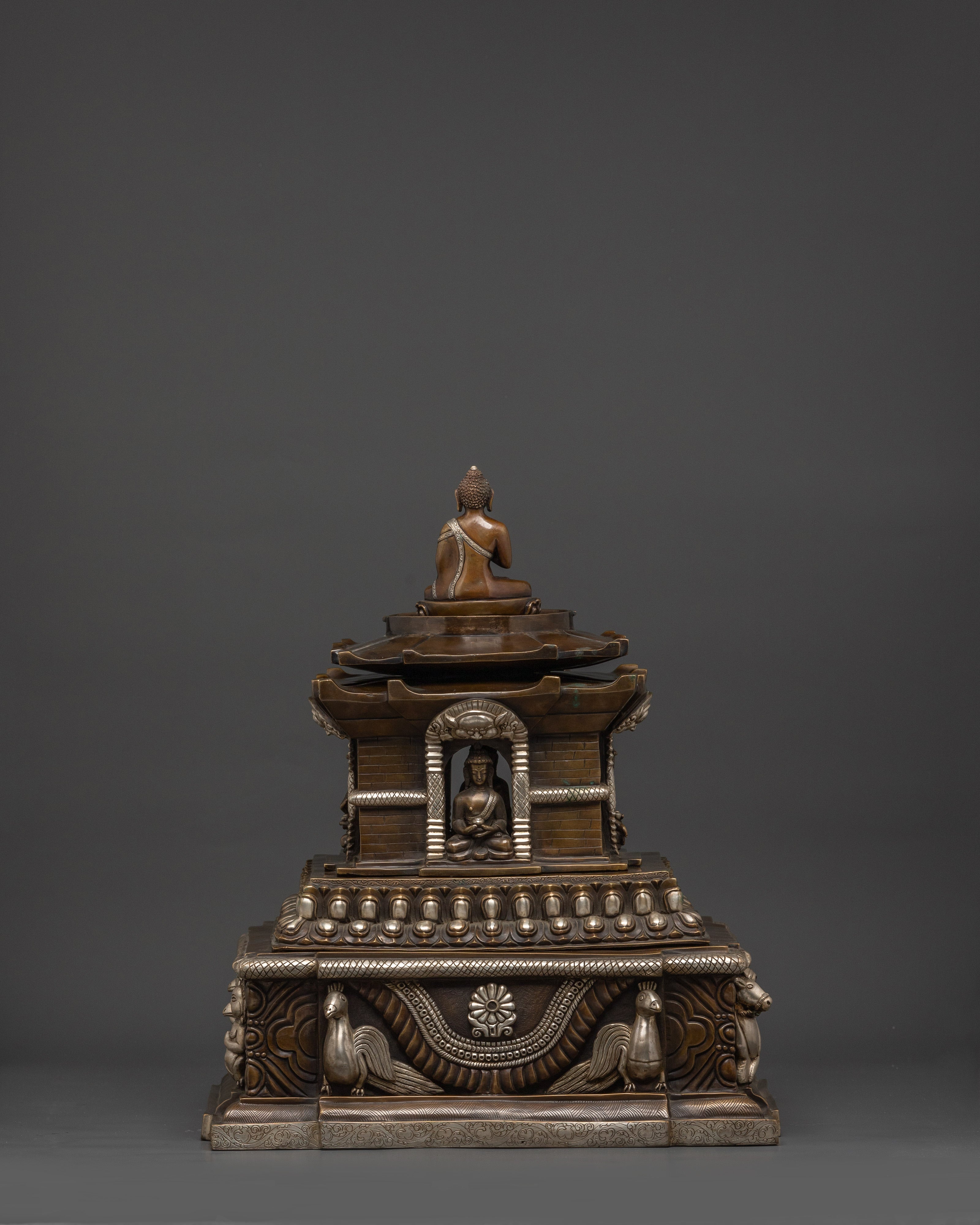 Large Oxidized Copper Stupa | Buddha Statue for Altar
