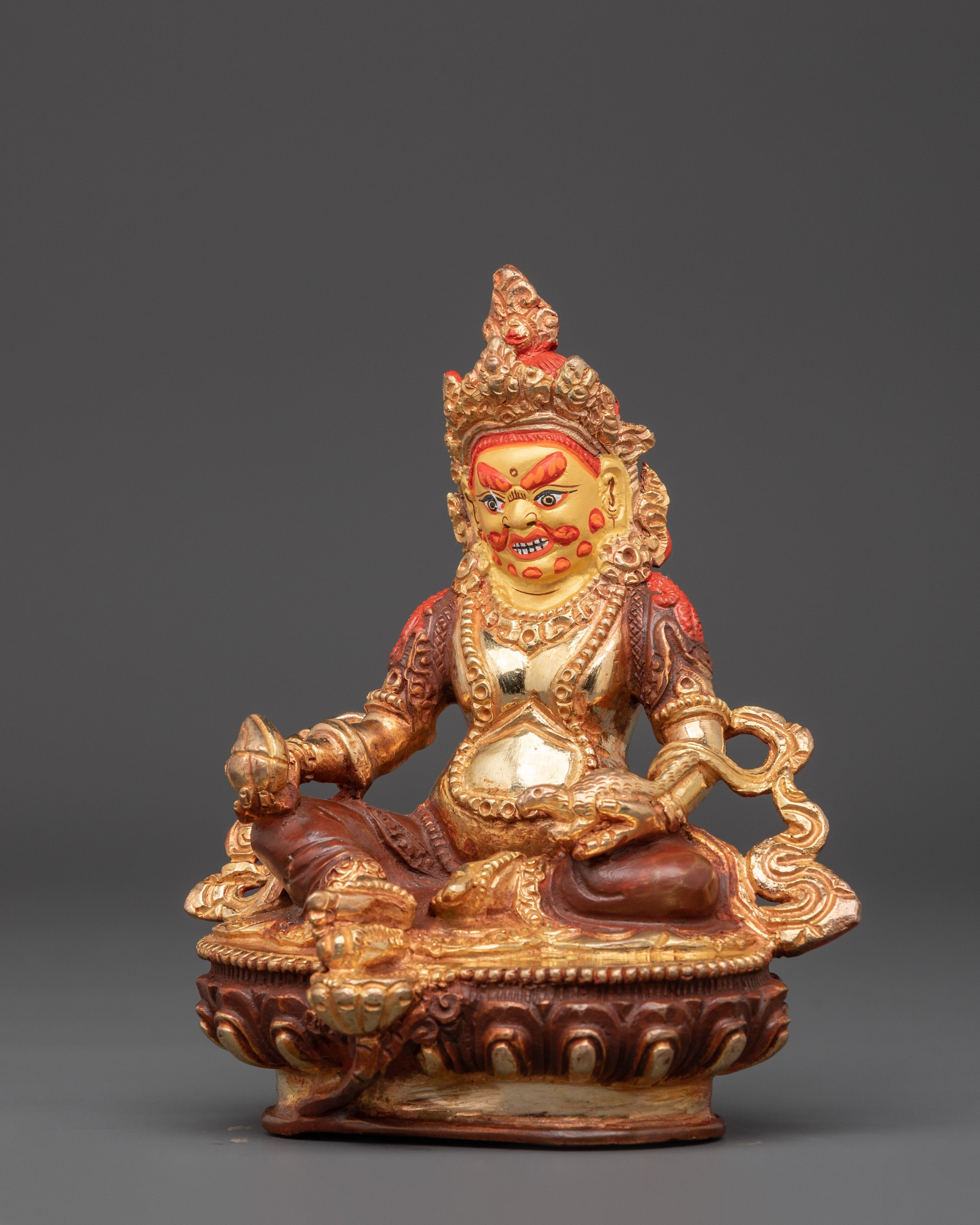 Handcrafted Dzambhala Wealth Deity Statue | Tibetan Gold Plated Copper Figurine