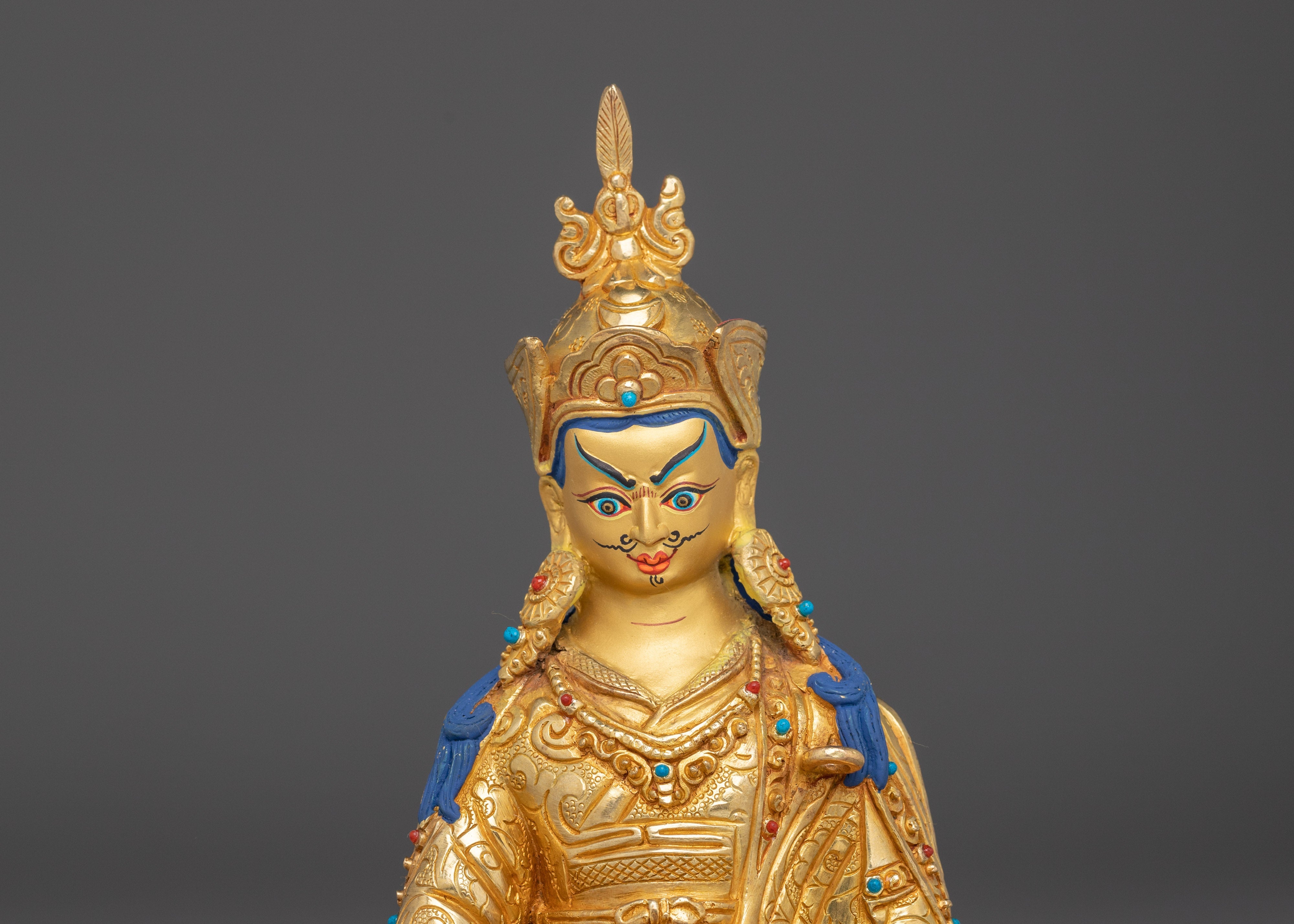 Buddhist Master Padmasambhava Statue | Handcrafted Gold Plated Guru Rinpoche Figure