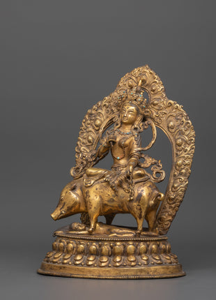 Antique Gold Marichi Statue | Gold-Plated Copper Deity