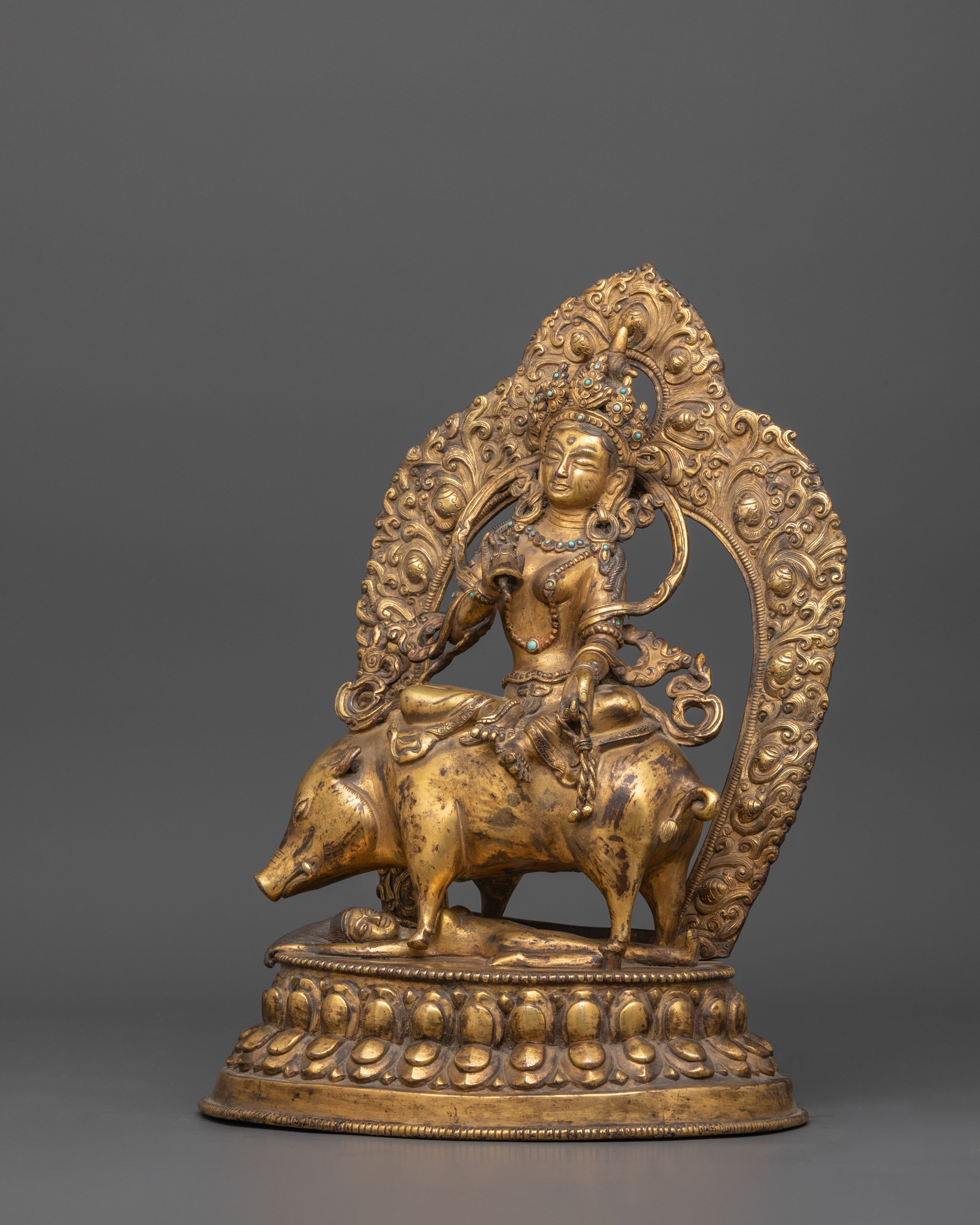 Antique Gold Marichi Statue | Gold-Plated Copper Deity