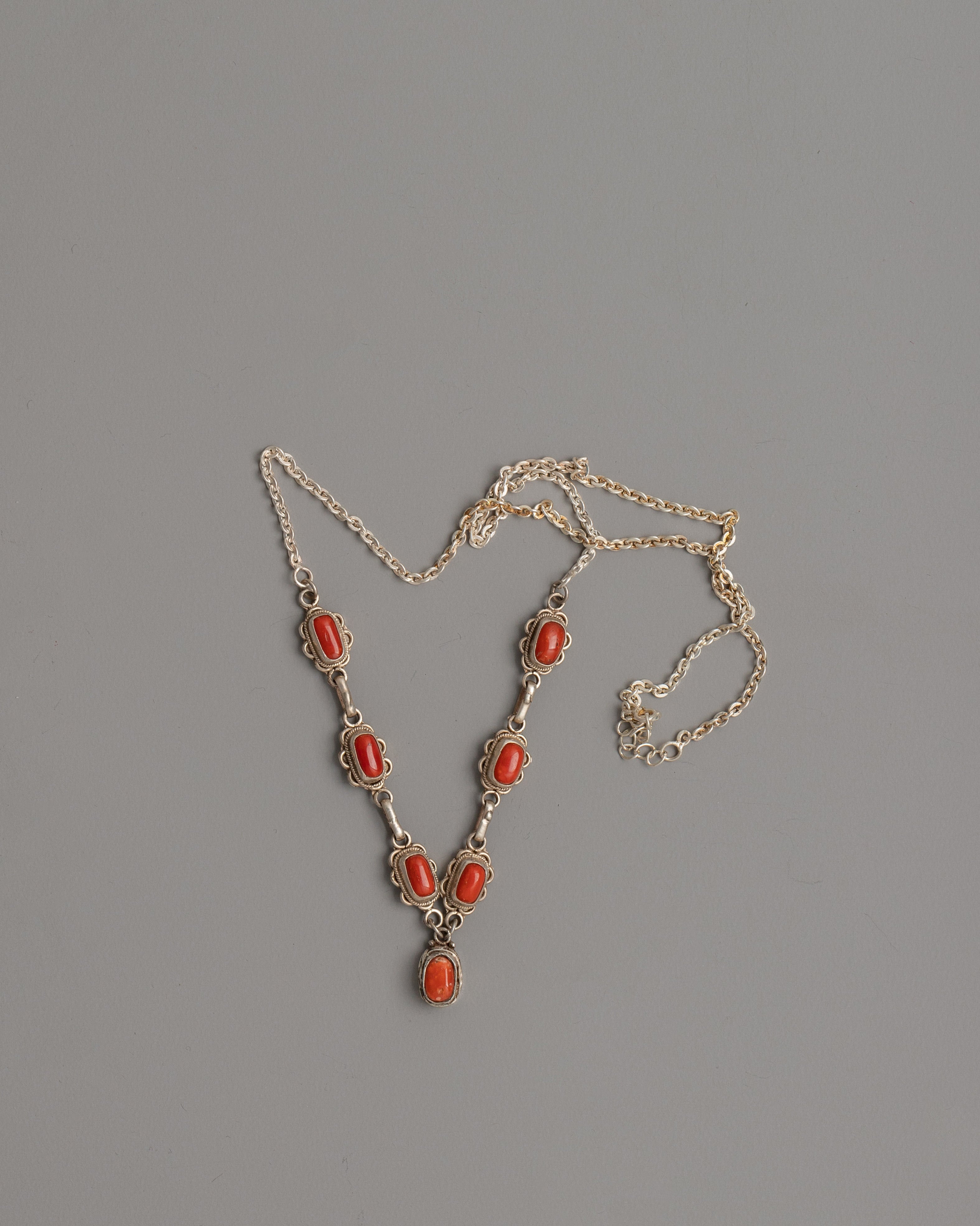 Necklace with Red Coral Accents | Tibetan-Inspired Coral Gemstone Necklace