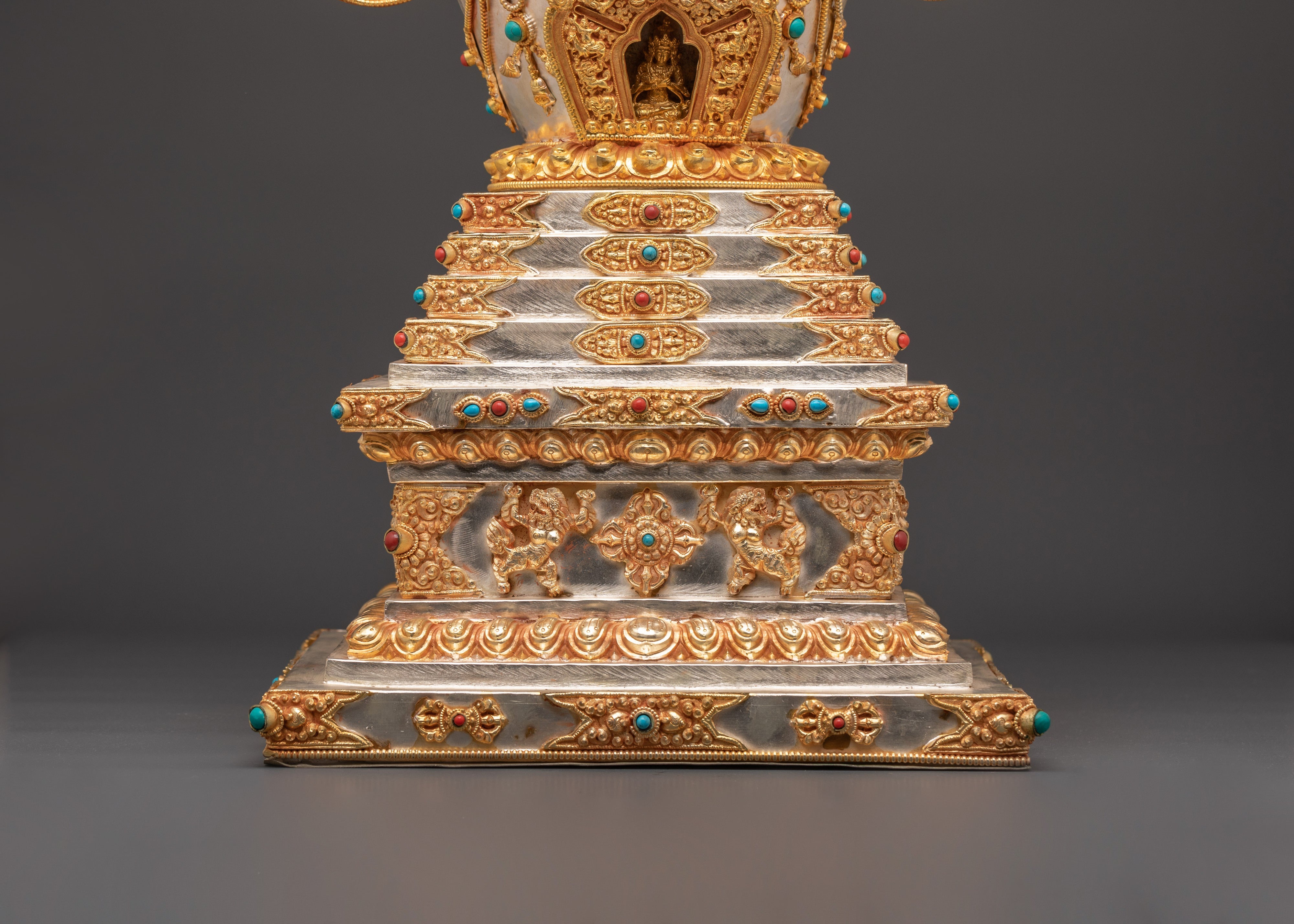 Gold Plated Buddhist Shrine Stupa | Sacred Spiritual Monument for Meditation