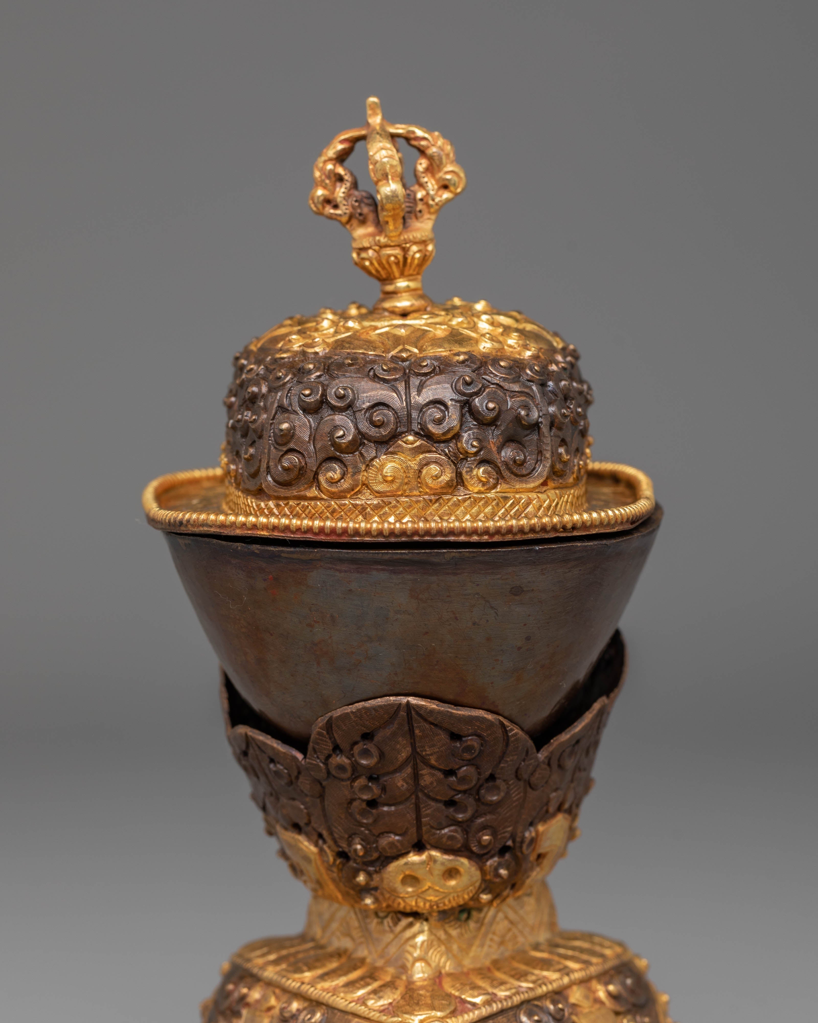 Handmade Kapala Sacred Ritual Set | Gold Plated Tibetan Offering Set