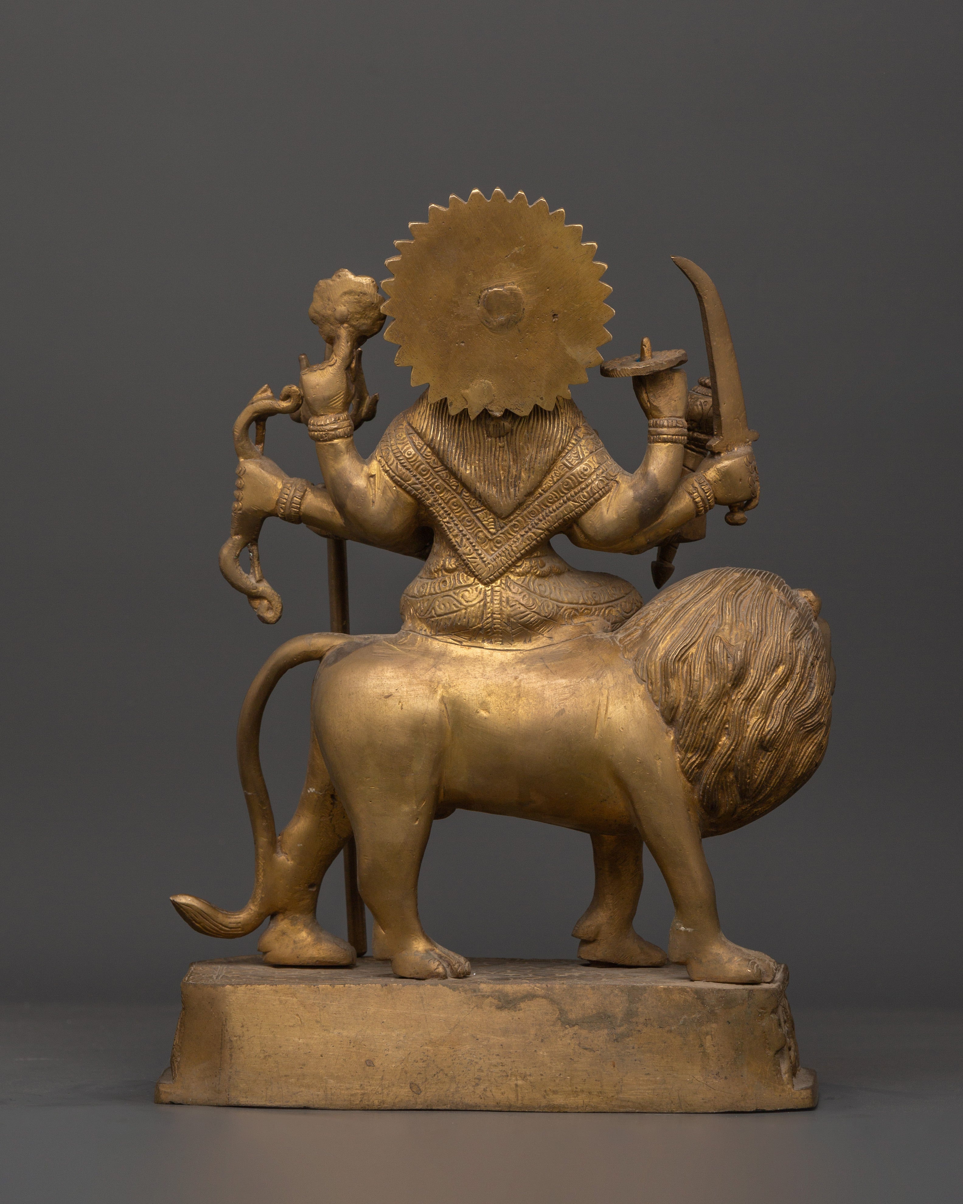 Mighty Goddess Durga Brass Statue | Hindu Deity on Lion