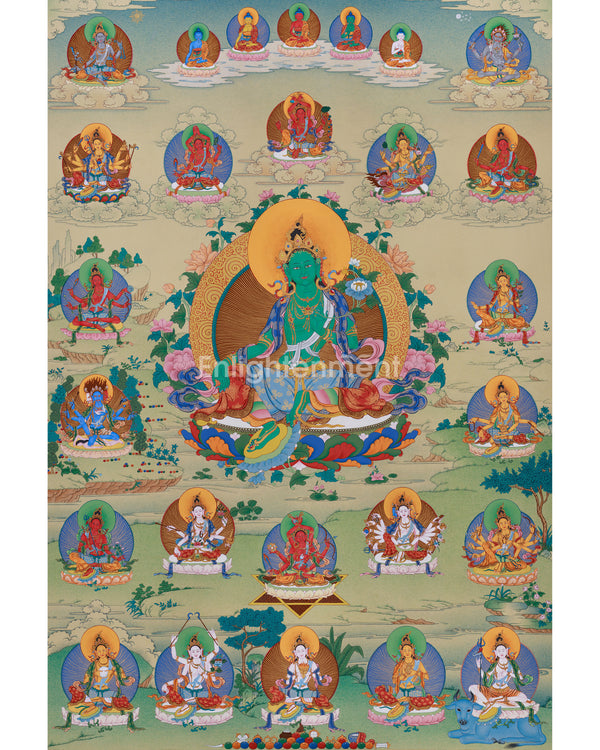 Twenty-One Tara Thangka of Surya Gupta Tradition | Hand-Painted Artwork