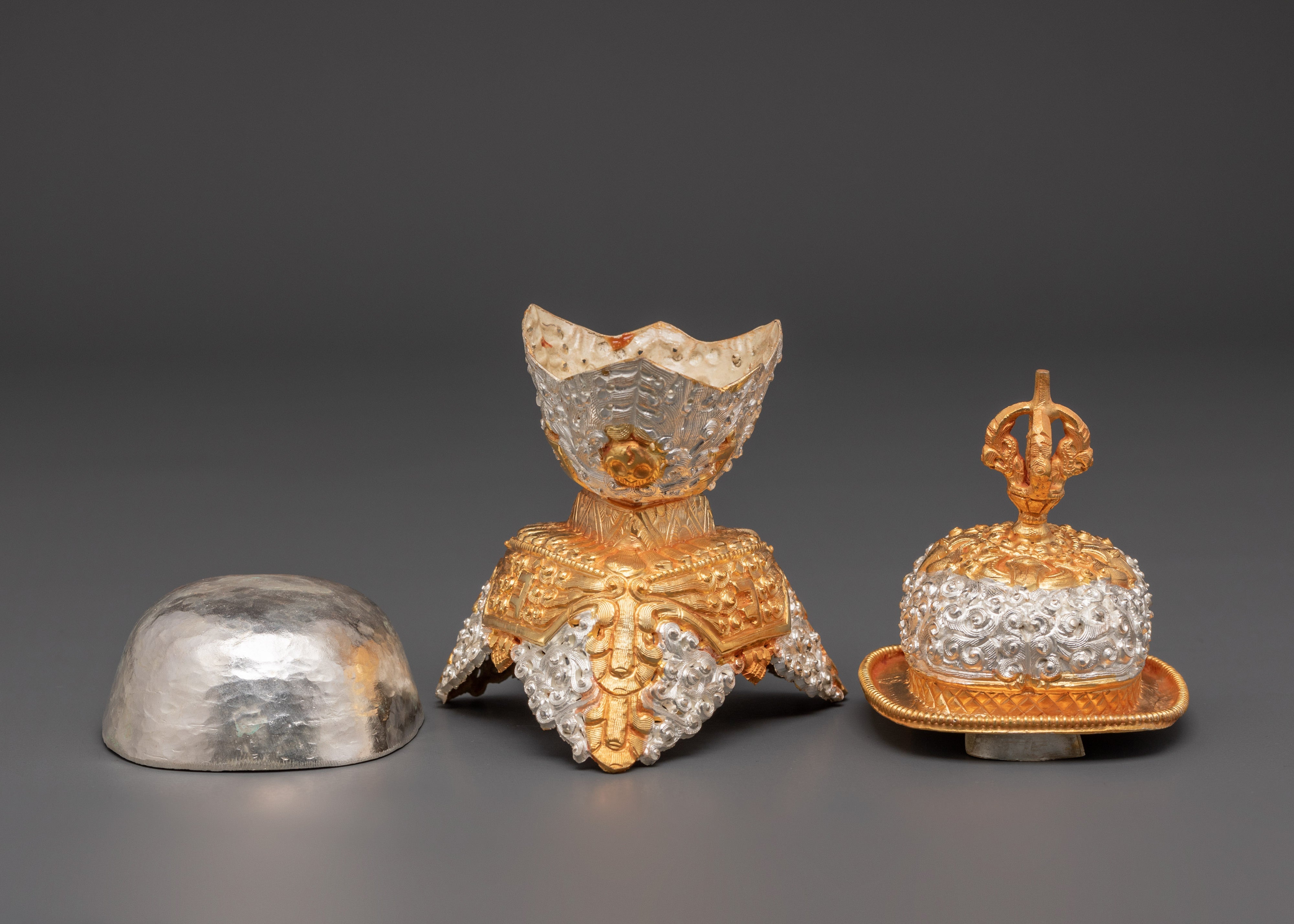 Sacred Buddhist Ceremonial Kapala | Gold, Silver Plated Ritual Skull Cup