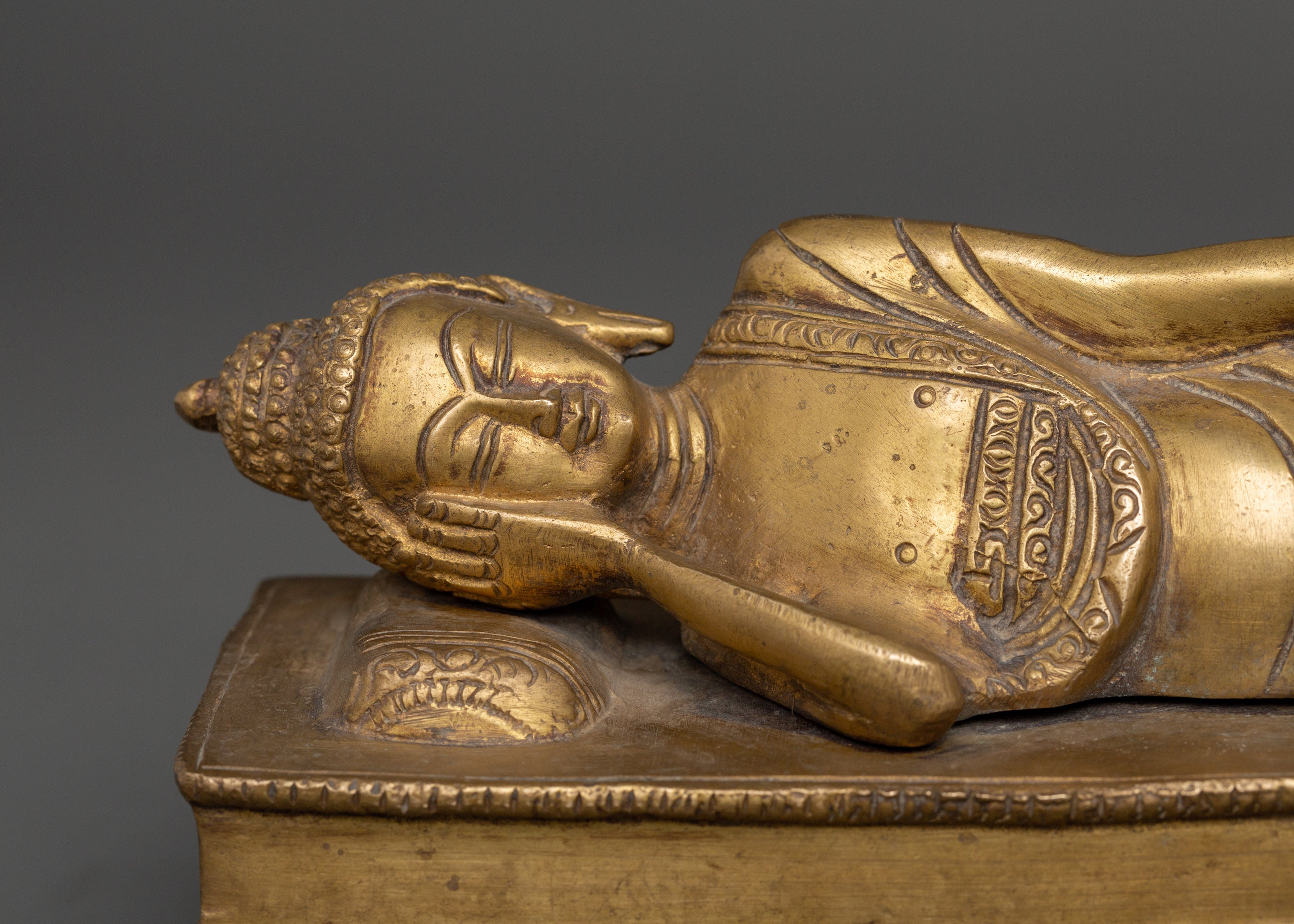 Handcarved Brass Sleeping Buddha Statue | Symbol of Peace, Liberation & Spiritual Awakening