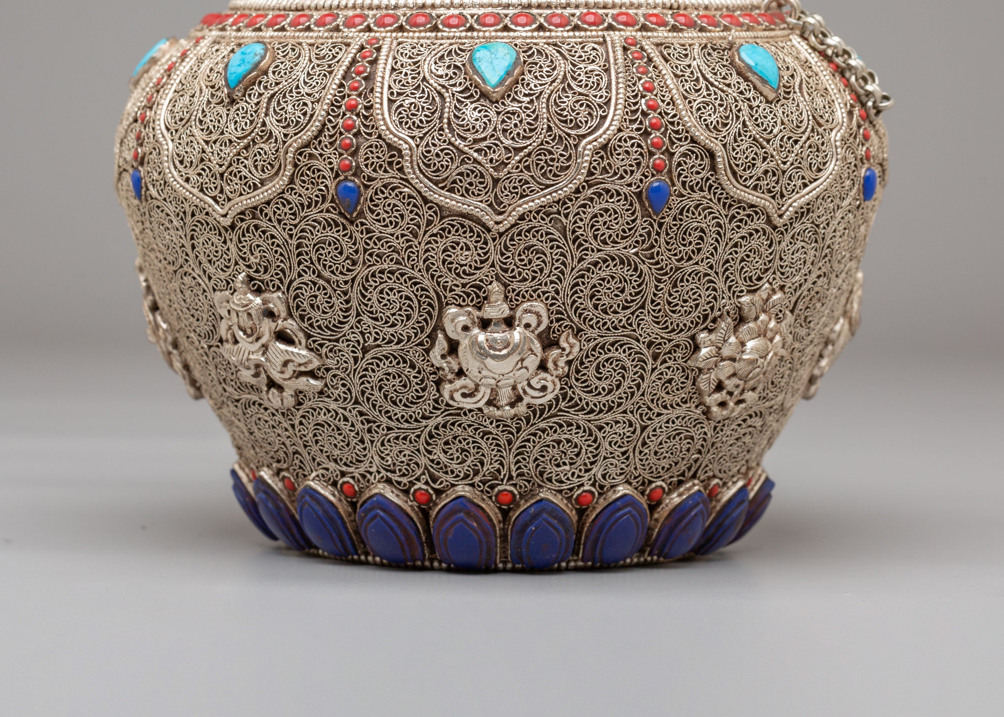 Sacred Tibetan Ritual Rice Pot | Spiritual Offering Vessel