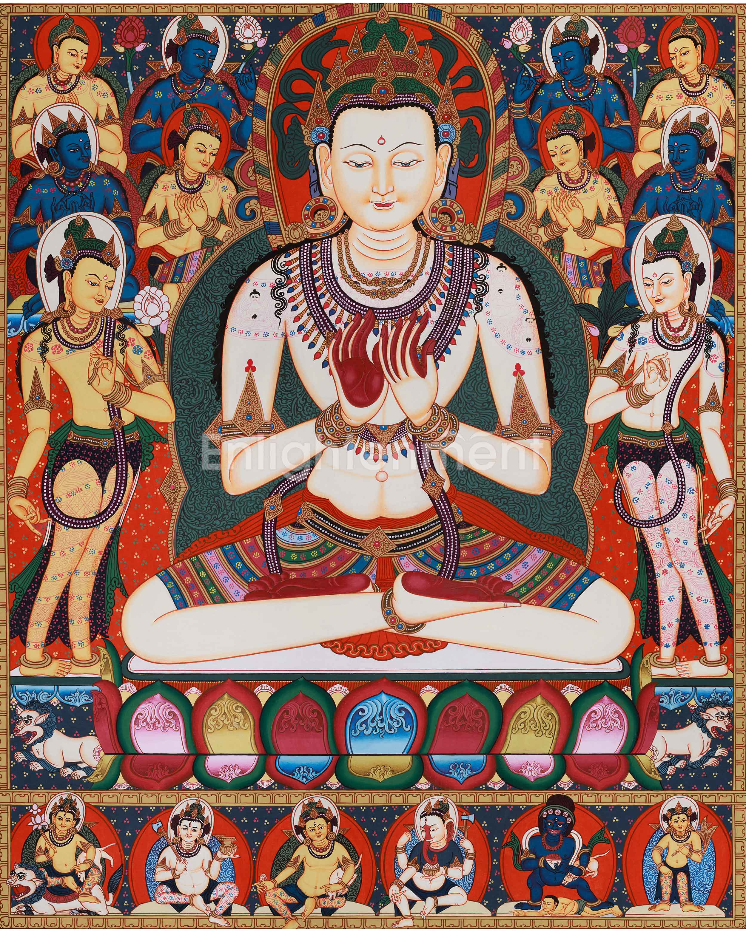 Five Dhyani Buddhas Thangka | A Sacred Representation of the Five Wisdom Buddhas