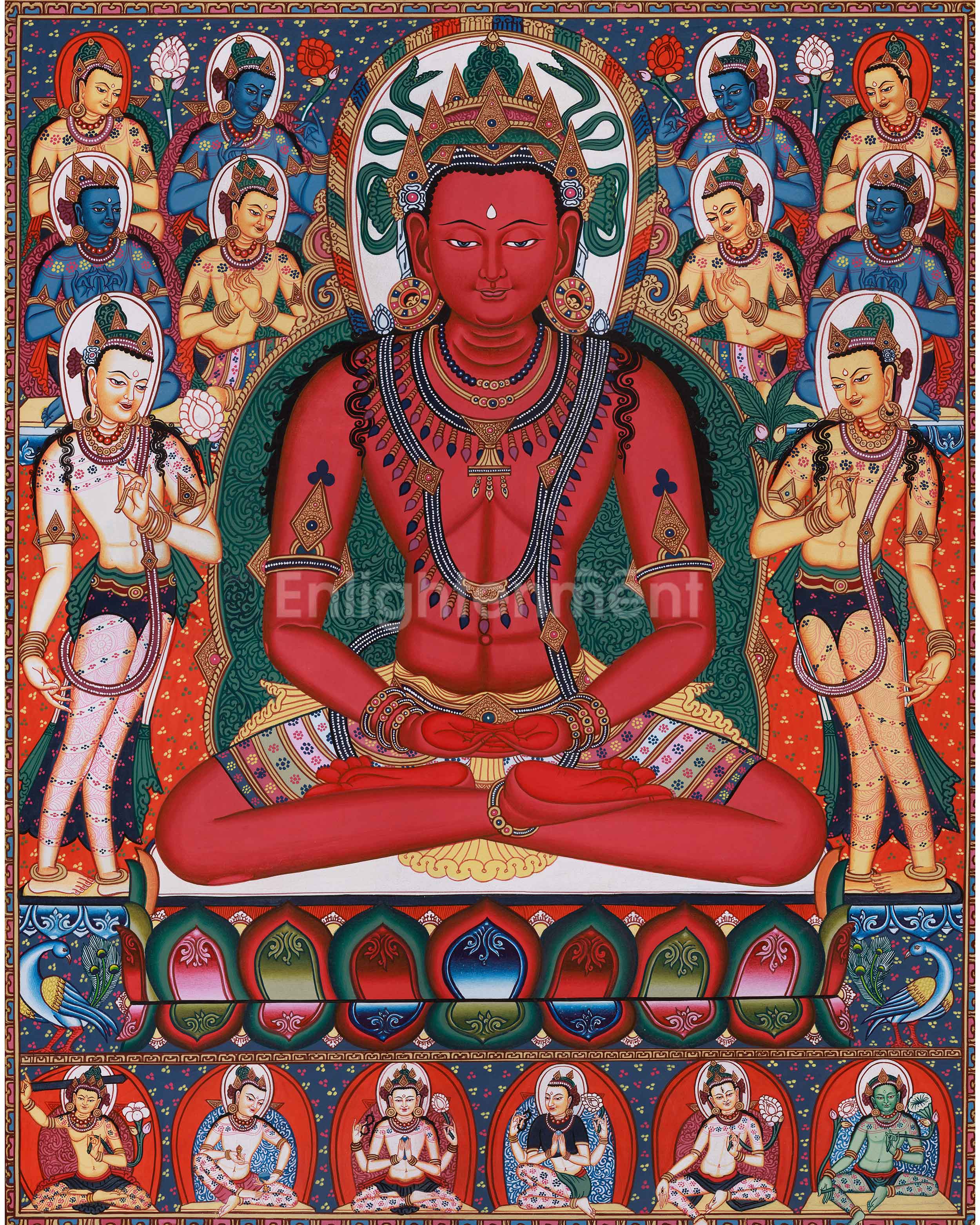 Five Dhyani Buddhas Thangka | A Sacred Representation of the Five Wisdom Buddhas
