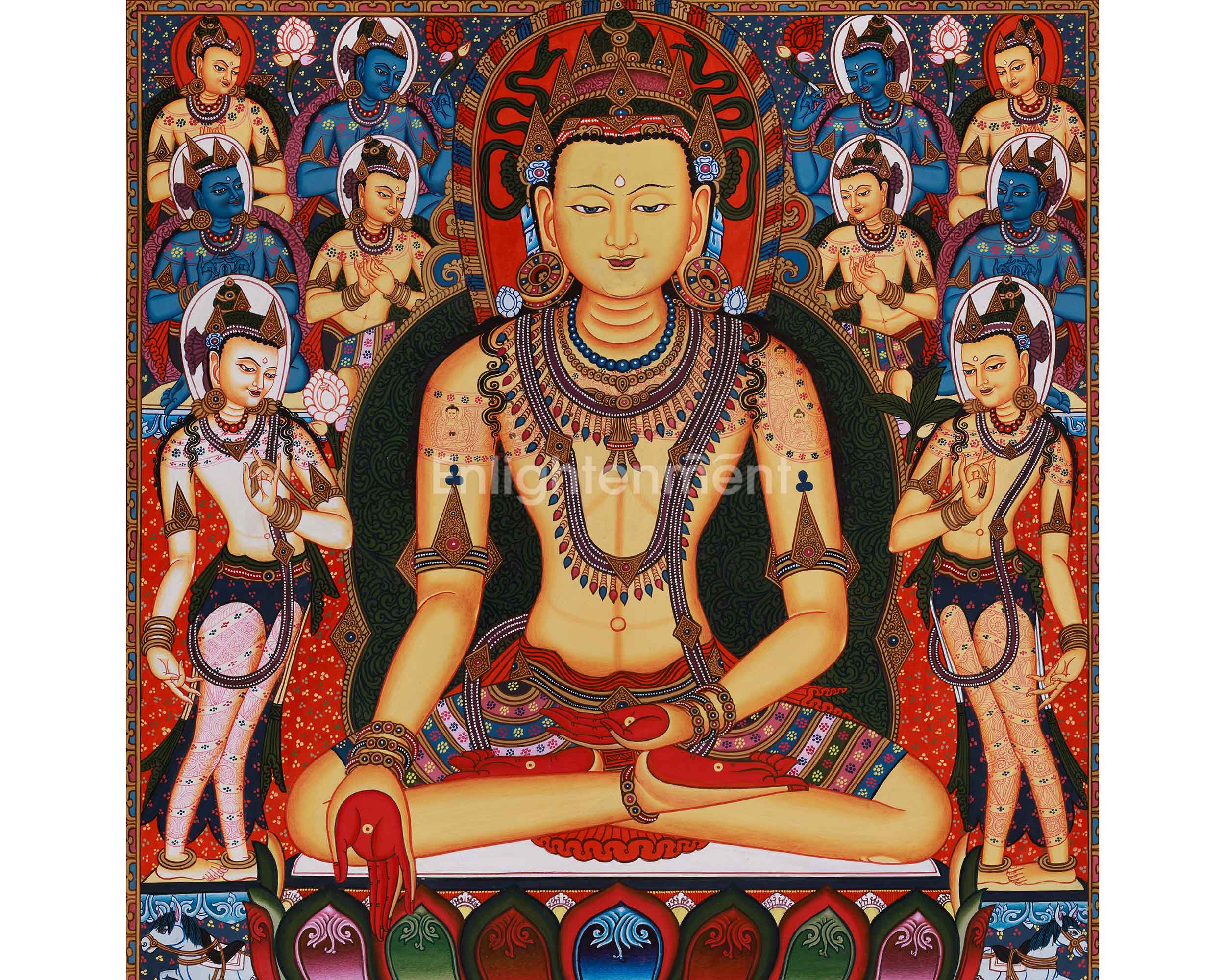 Five Dhyani Buddhas Thangka | A Sacred Representation of the Five Wisdom Buddhas