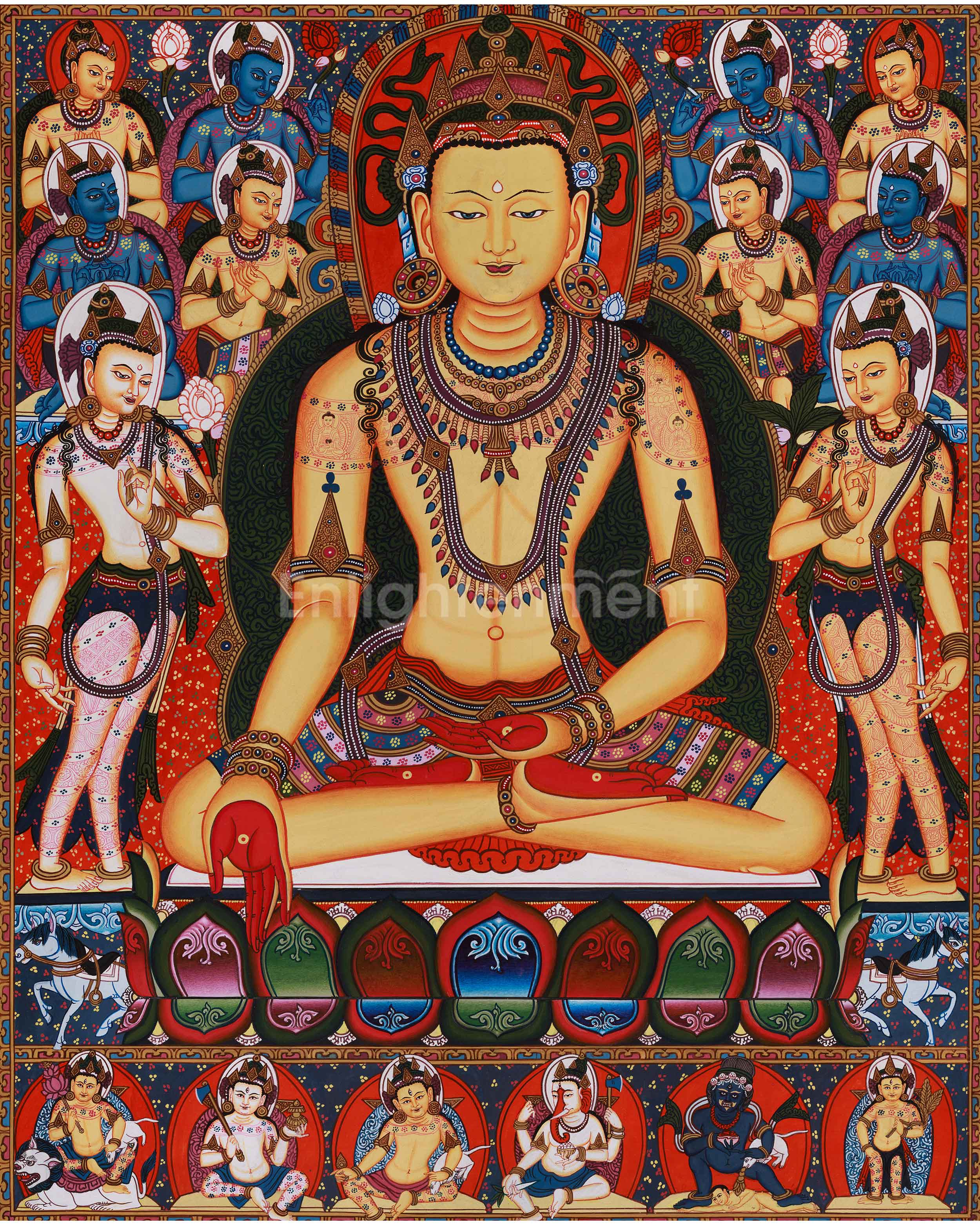 Five Dhyani Buddhas Thangka | A Sacred Representation of the Five Wisdom Buddhas