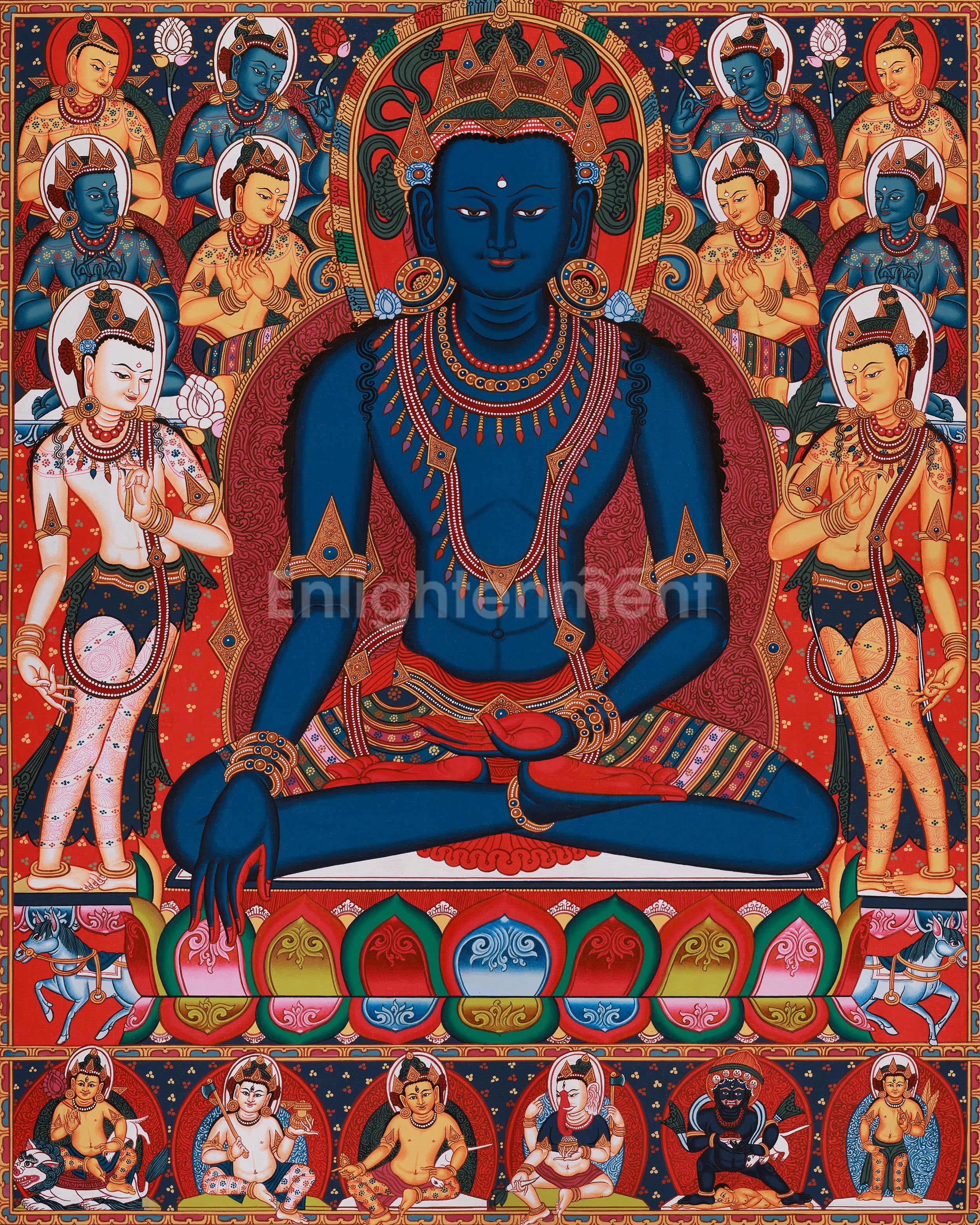 Five Dhyani Buddhas Thangka | A Sacred Representation of the Five Wisdom Buddhas