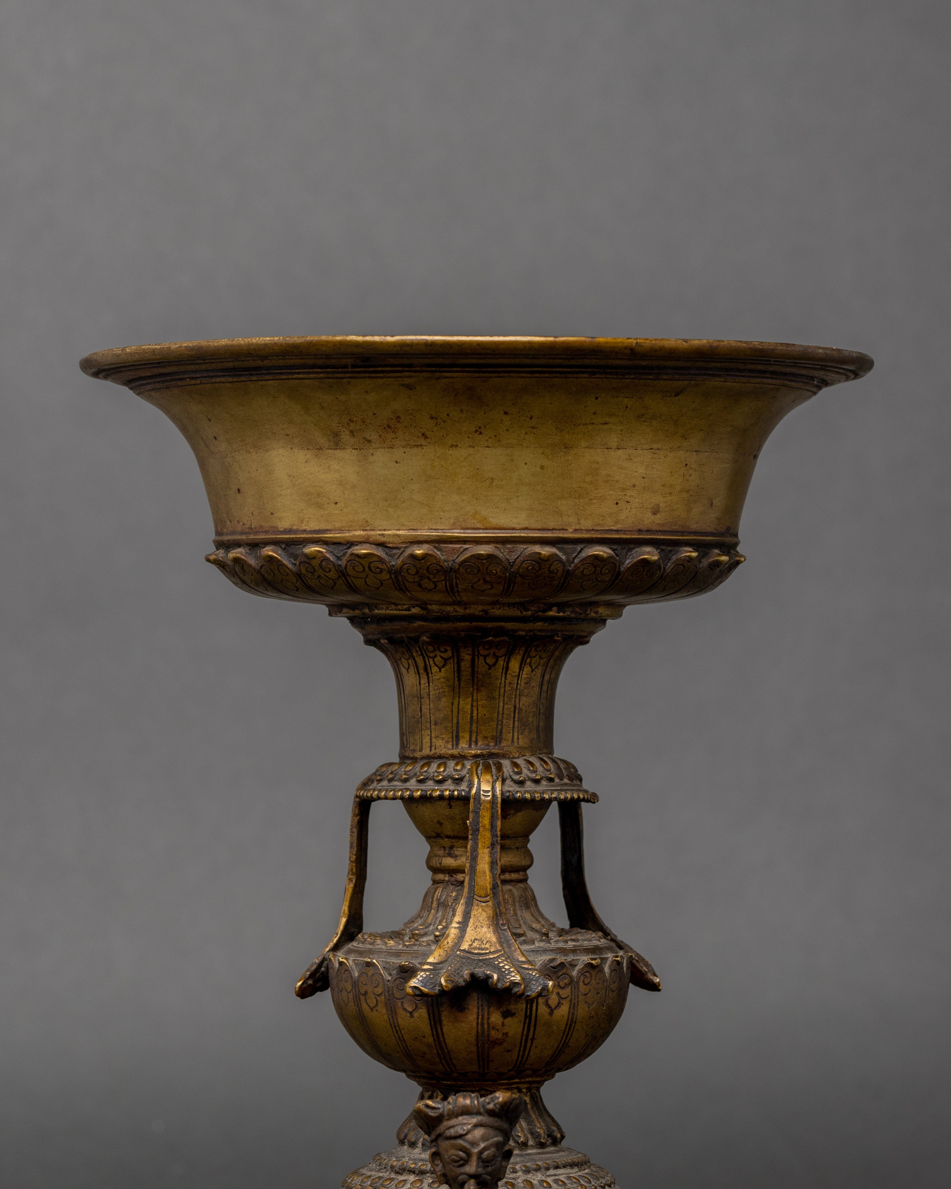 Antique Brass Stand Oil Lamp Set | Tibetan Butter Lamp Couple