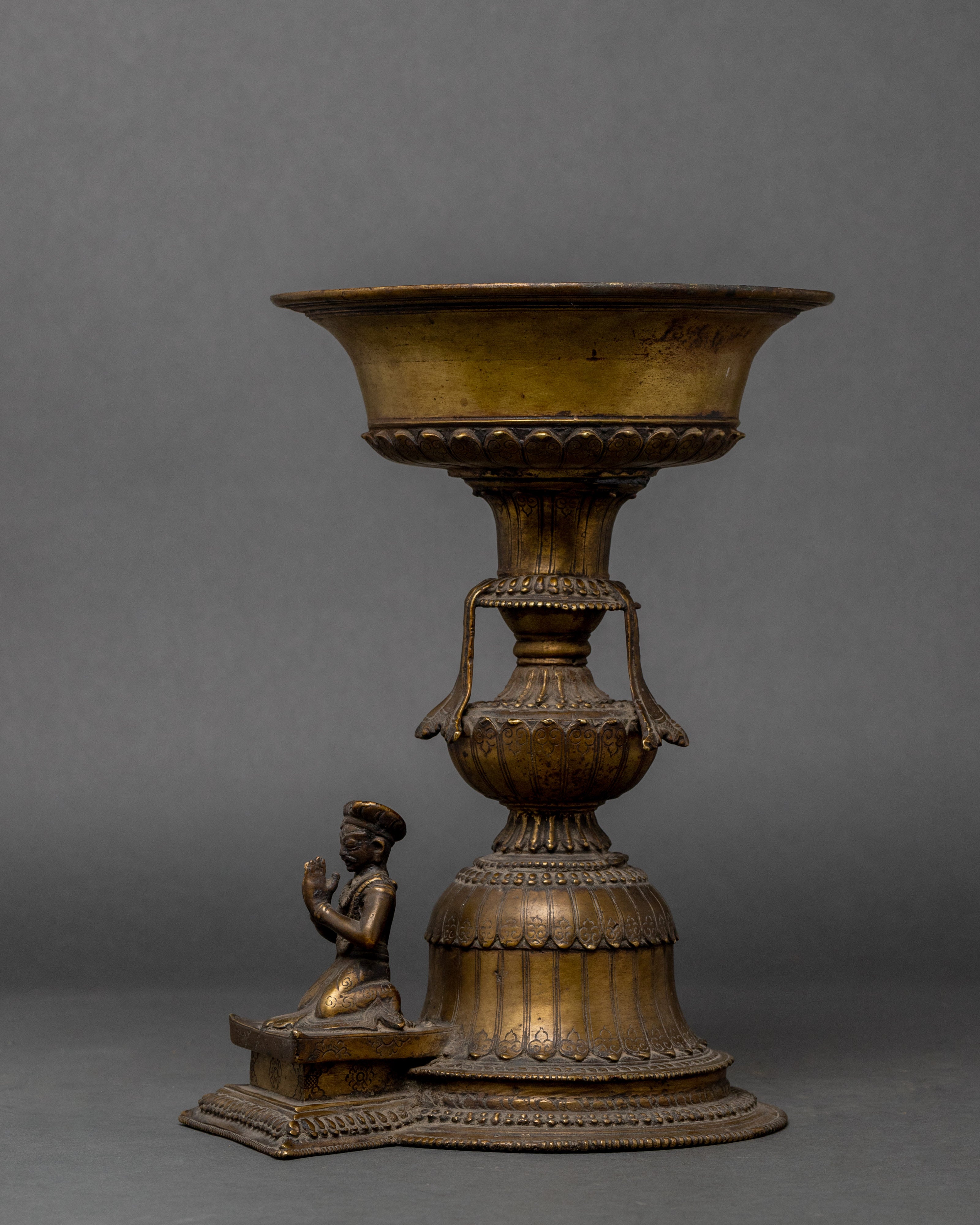 Antique Brass Stand Oil Lamp Set | Tibetan Butter Lamp Couple
