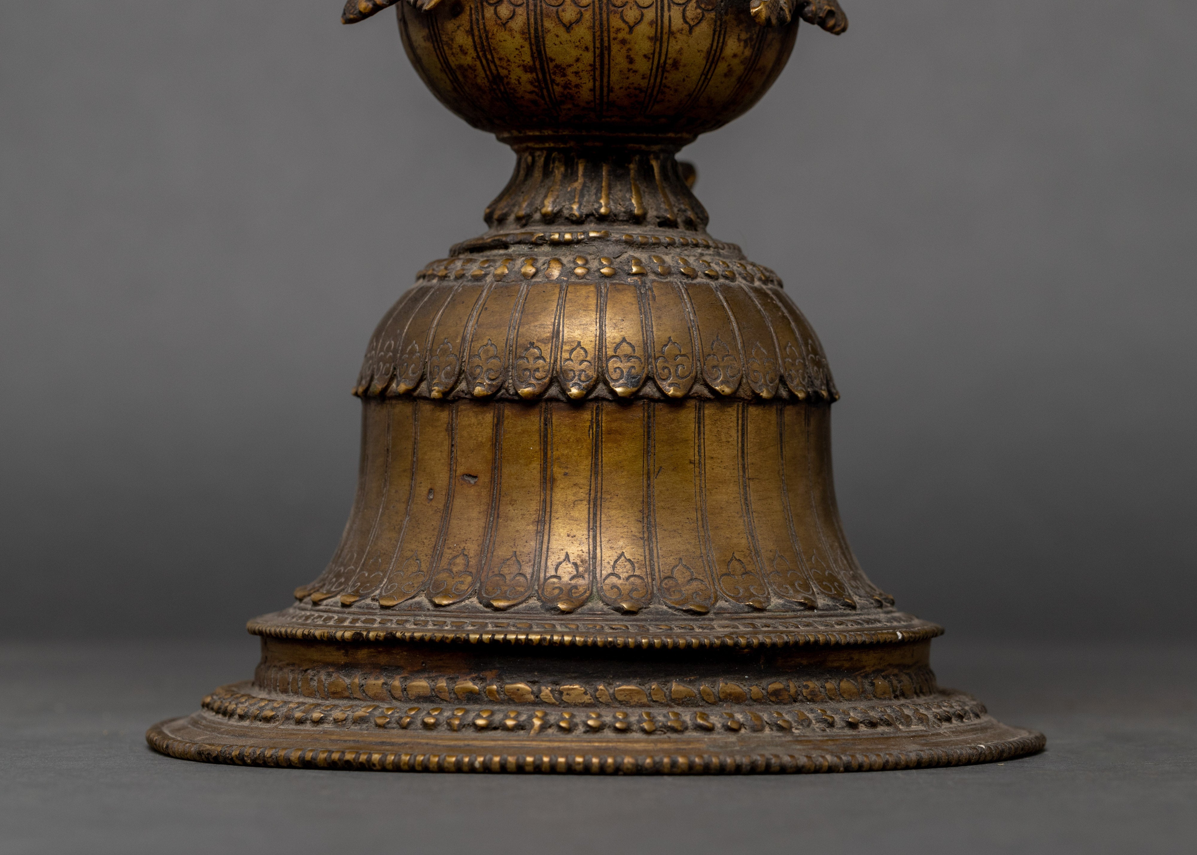 Antique Brass Stand Oil Lamp Set | Tibetan Butter Lamp Couple