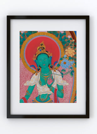 Compassionate Goddess Green Tara’s Enlightened Aura | Artistic Elegance in Giclée Canvas Print