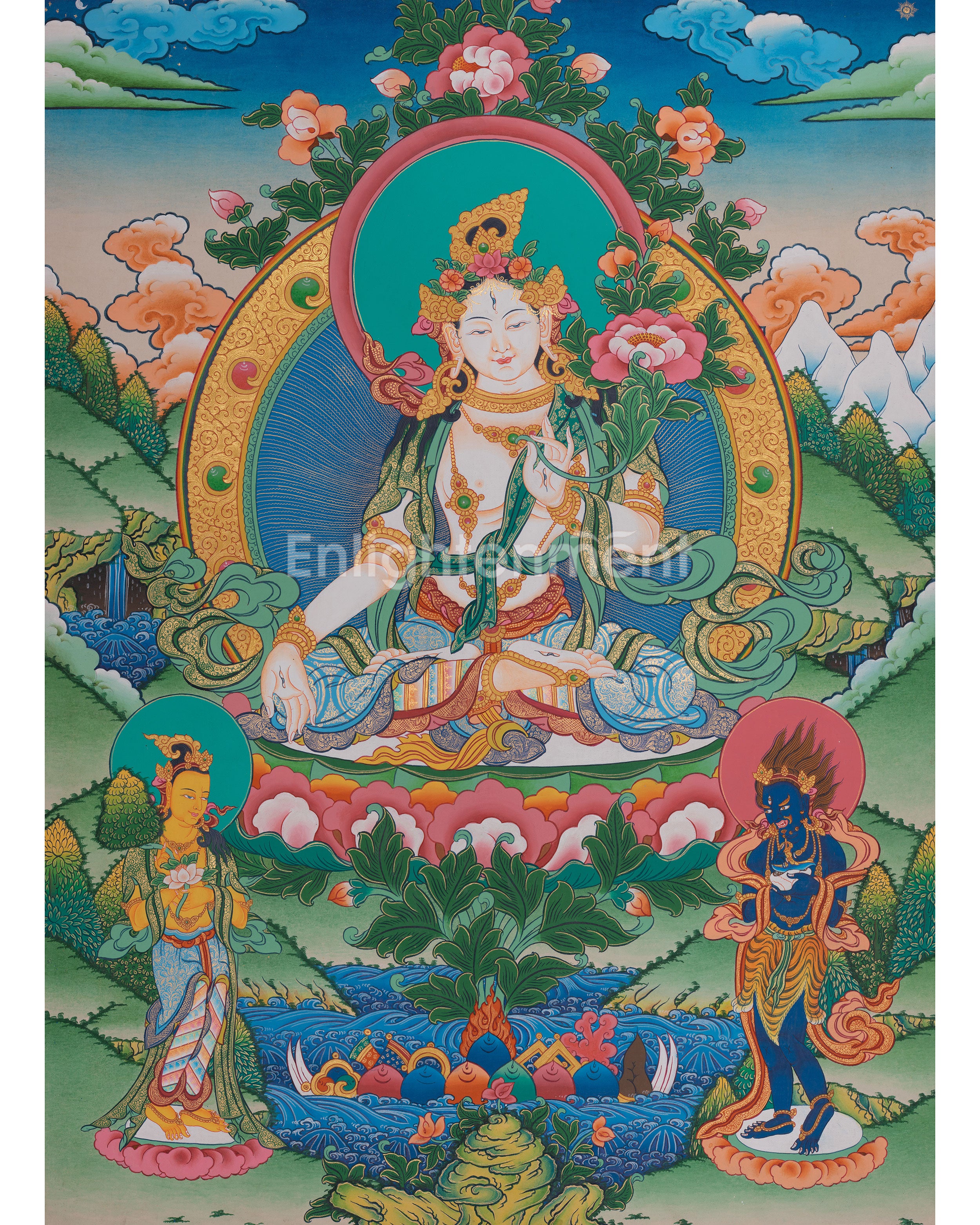 Hand-Painted White Tara Thangka