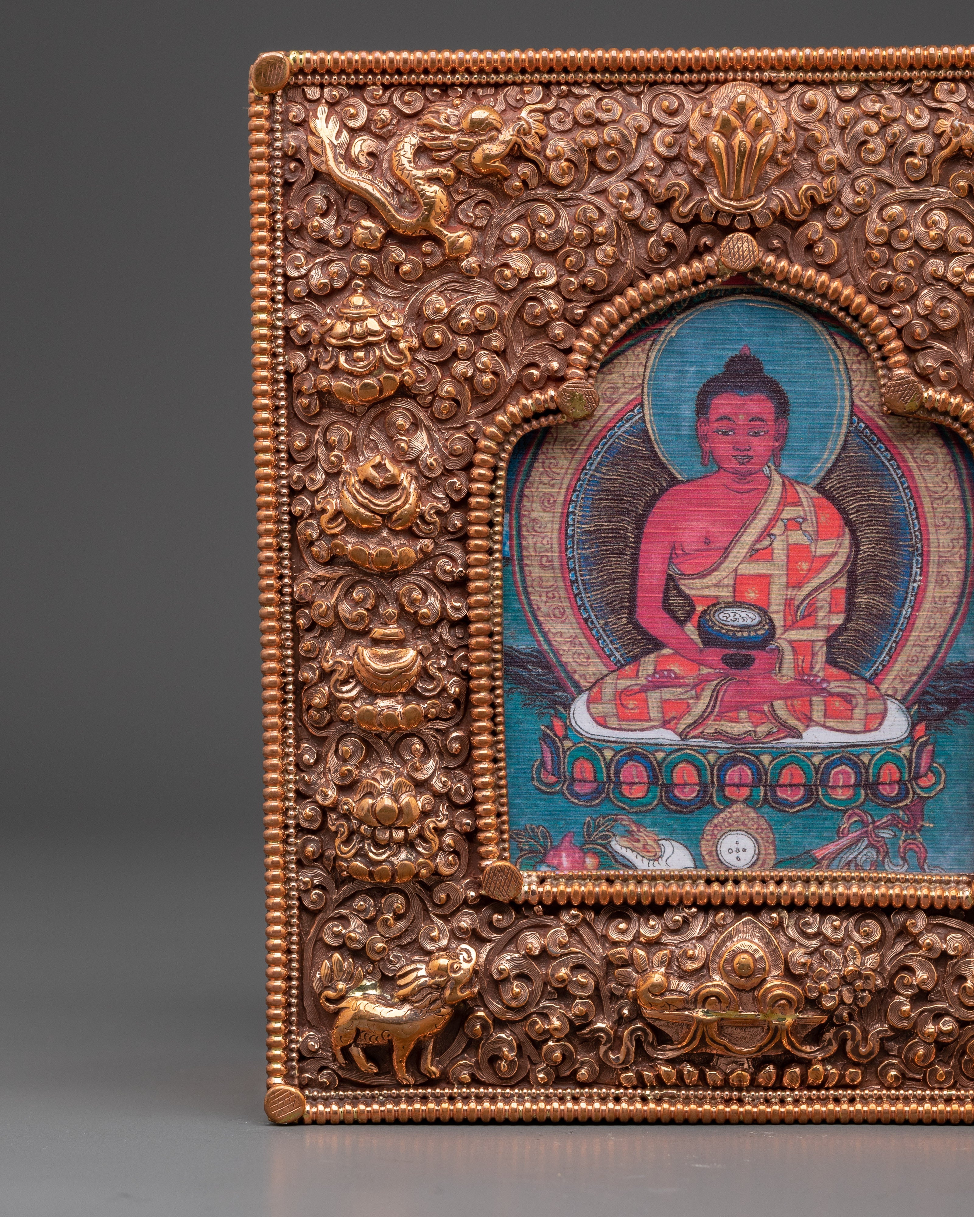 Copper Shakyamuni Buddha Ghau Box | Ritual Box for Sacred Artifacts