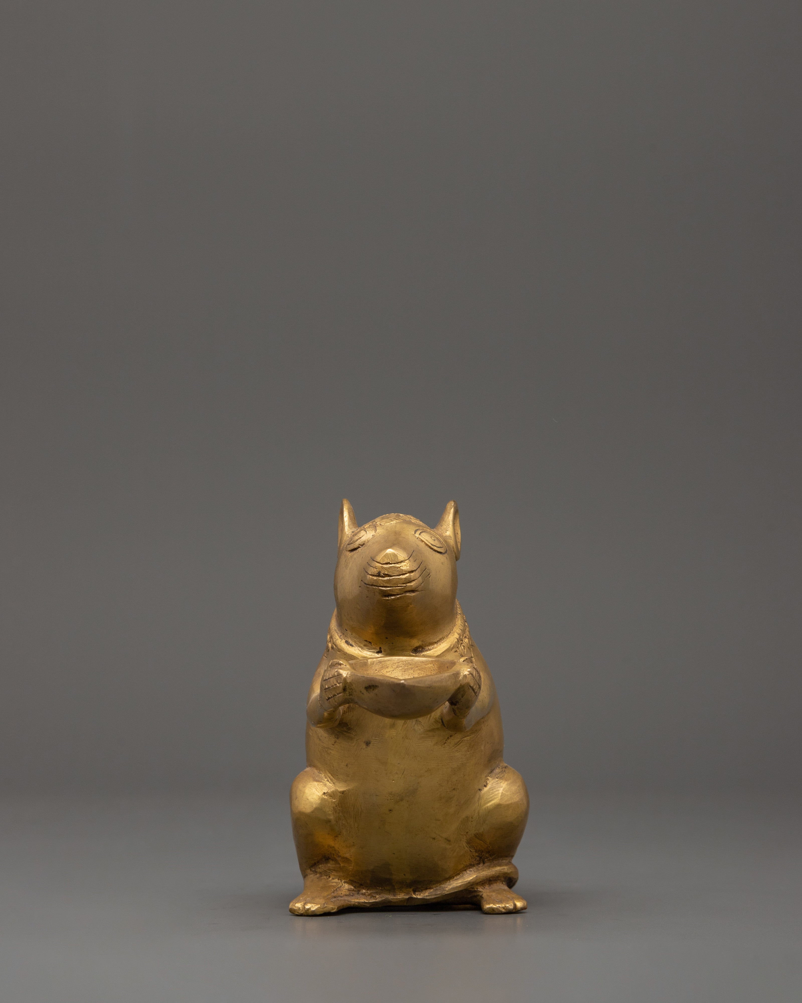 Brass Mouse Oil Lamp Sculpture
