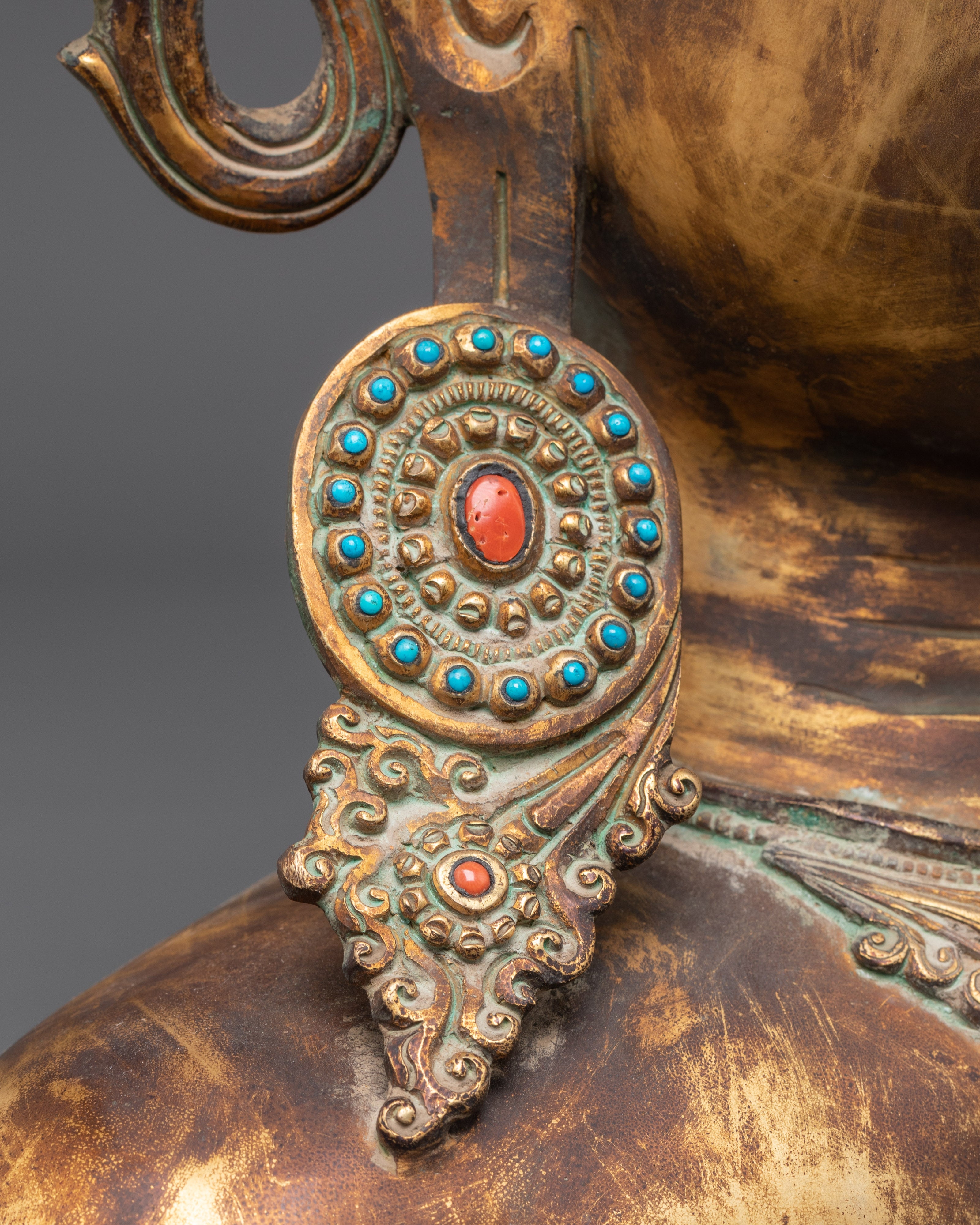 Handcrafted Gold Plated Buddha Head | Oxidized Copper Statue