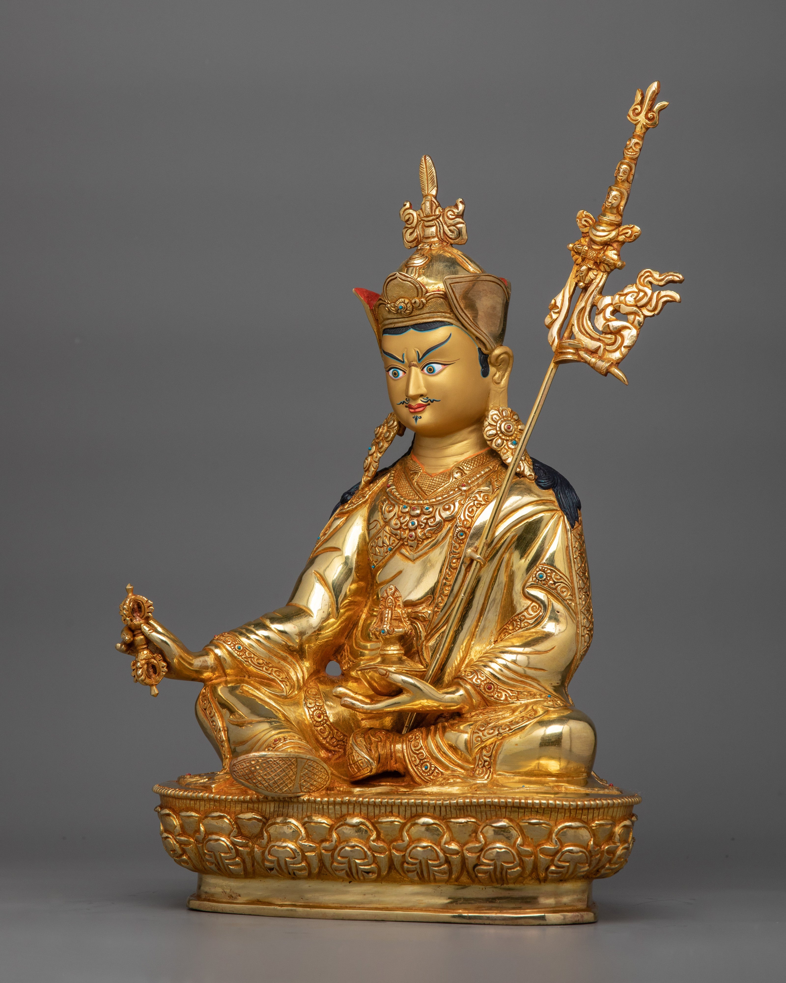 Lotus Born Buddha Guru Rinpoche Statue | 24K Gold Gilded Copper Artwork