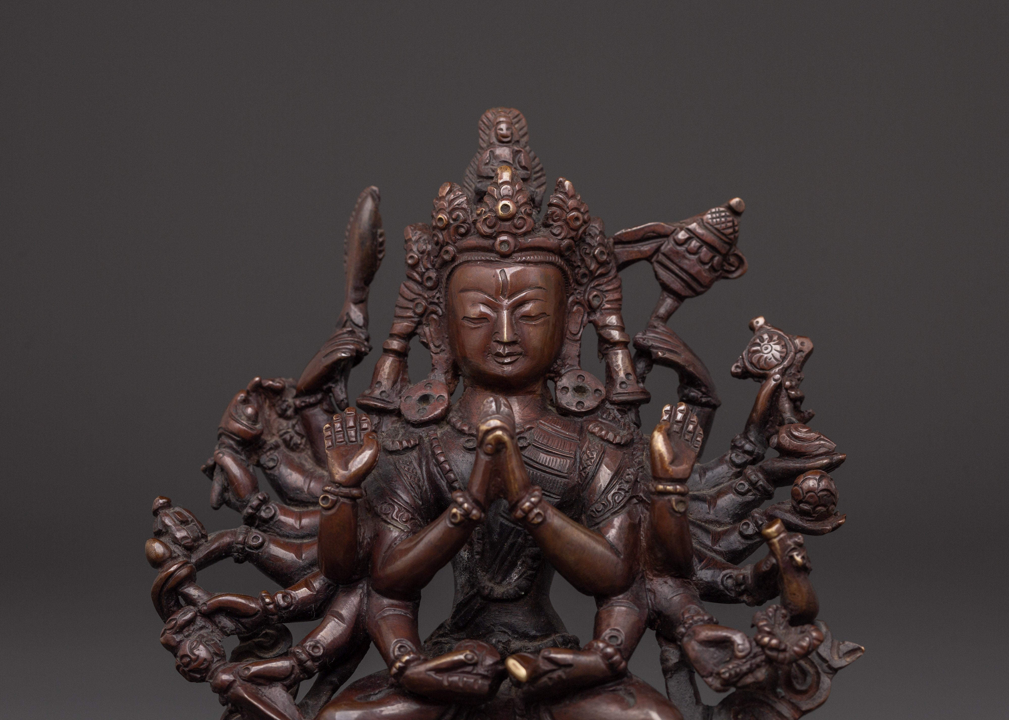 Cundi Bodhisattva Sculpture | Oxidized Copper Statue for Meditation & Altar