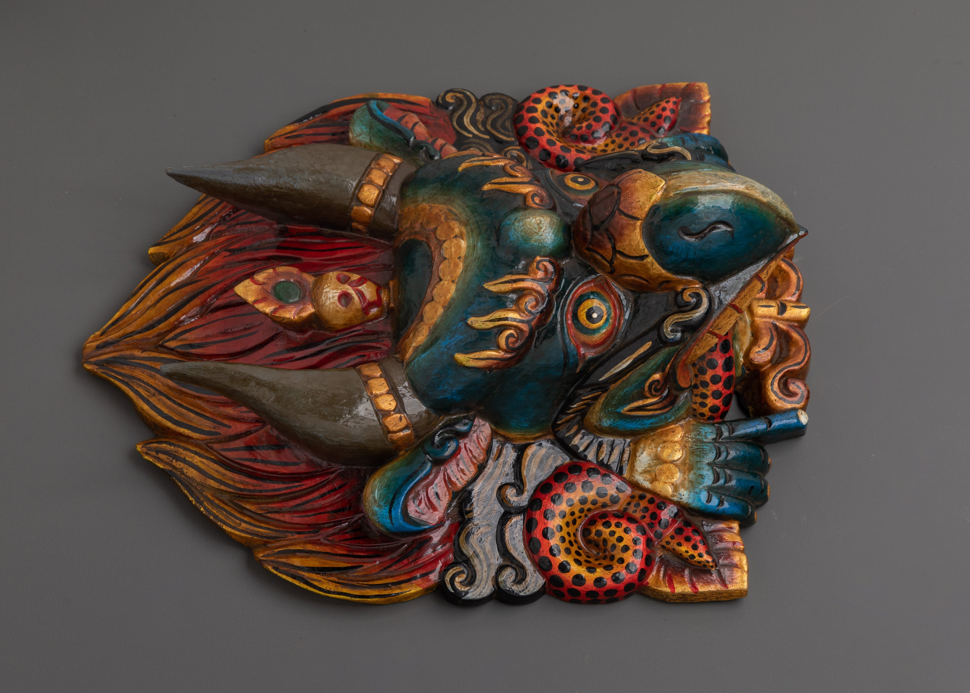 Sacred Wooden Garuda Mask Wall Hanging | Tibetan Home Decor