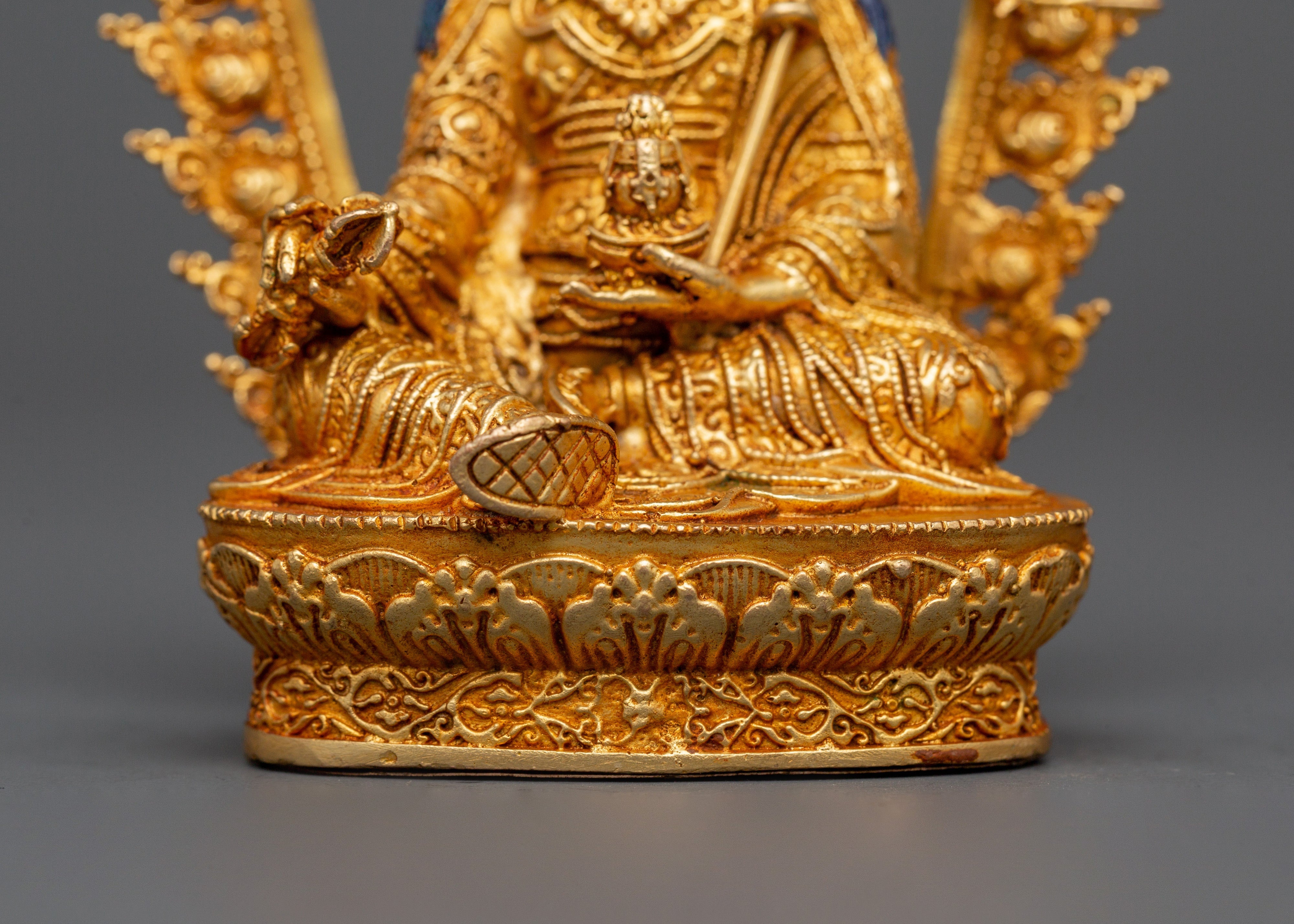 Gold Plated Guru Rinpoche Statue | Tibetan Buddhist Altar Figurine
