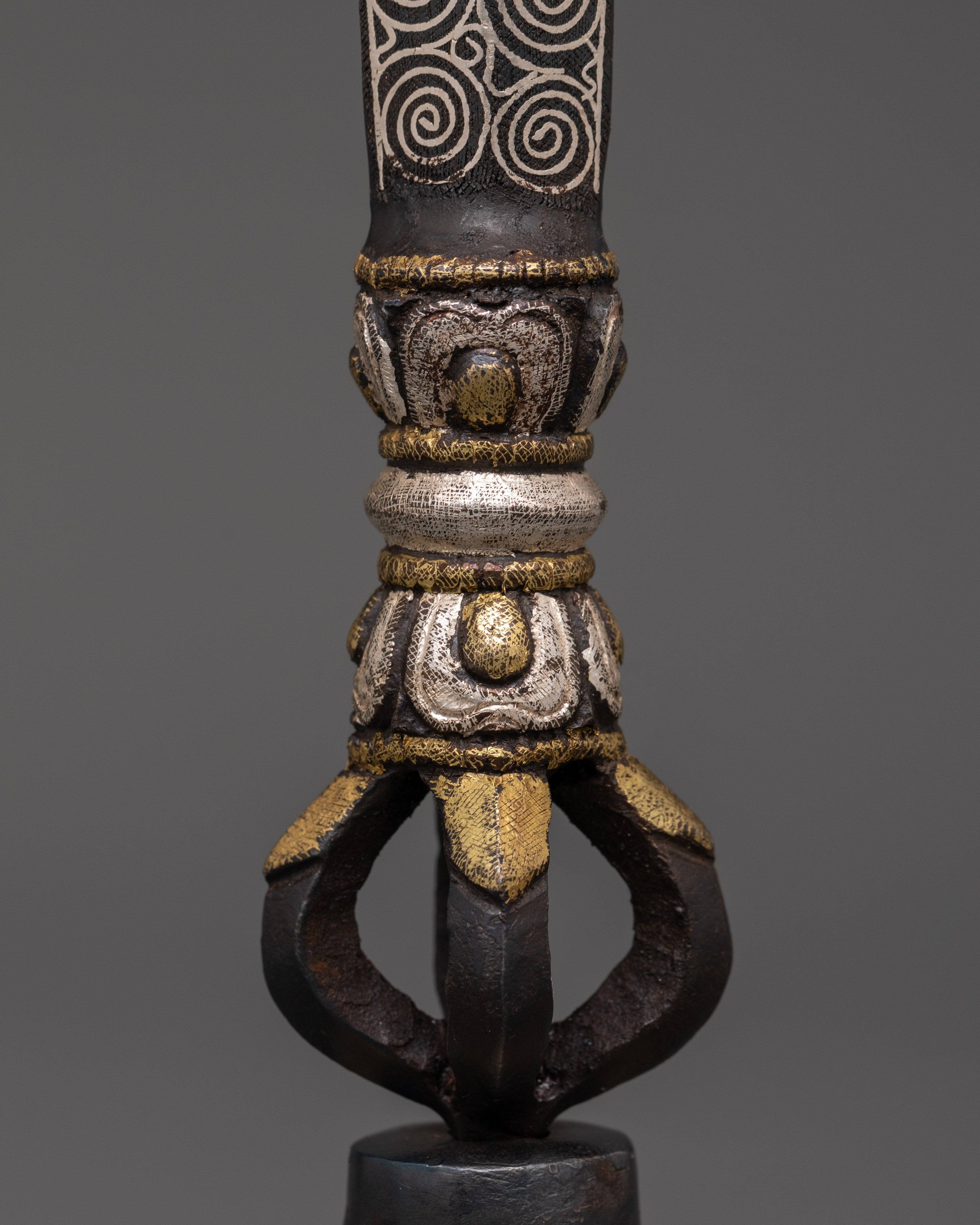 Silver-Plated Ritual Dagger with Stand | Handcrafted Tibetan Sword