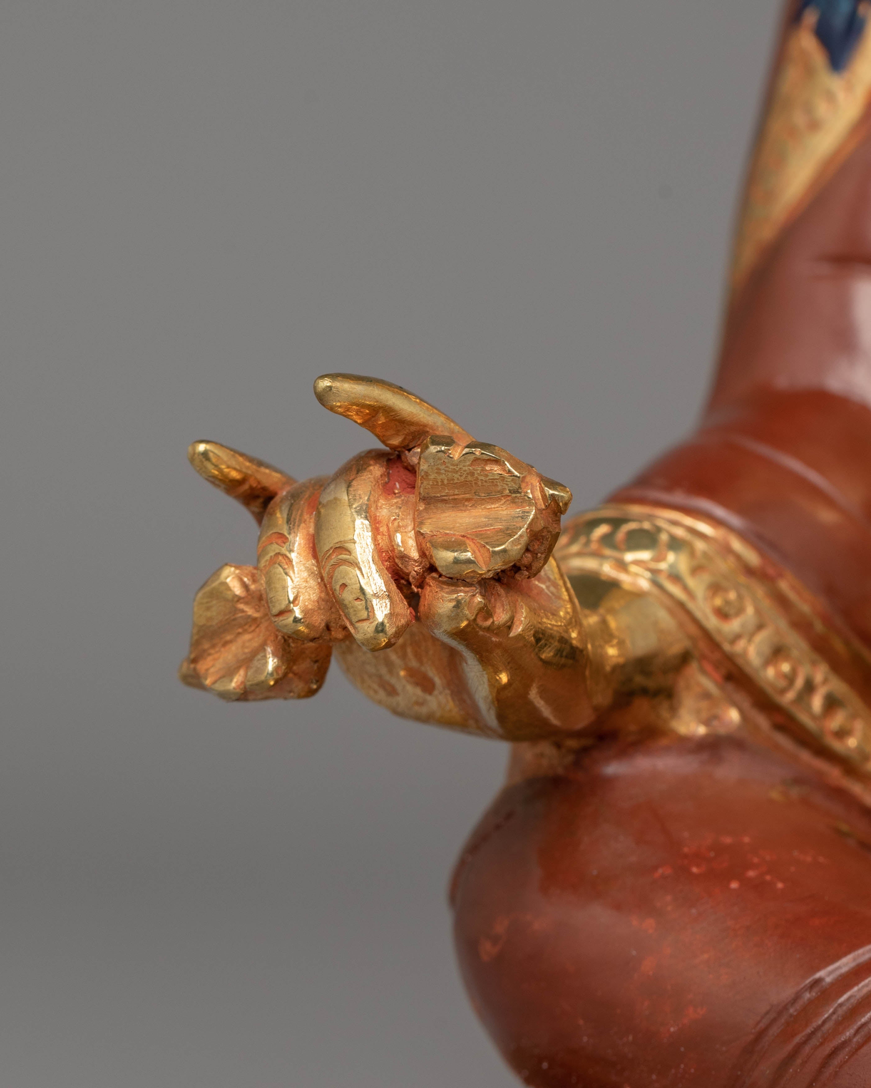 Guru Rinpoche Bodhisattva Sculpture | Fire Gold-Coated with Coral & Turquoise
