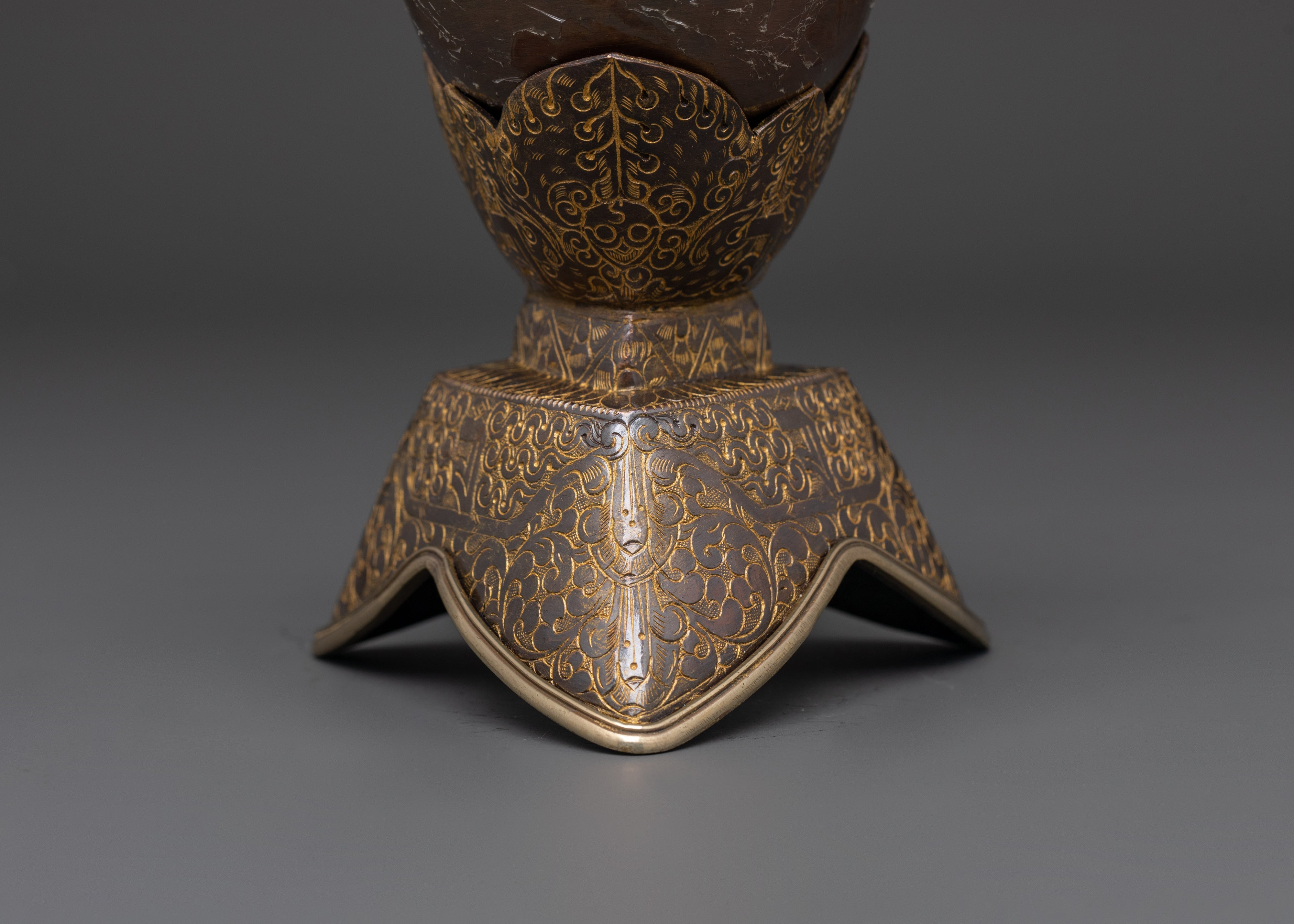 Tibetan Kapala Set for Buddhist Rituals | Oxidized Copper Skull Cup with Vajra Lid