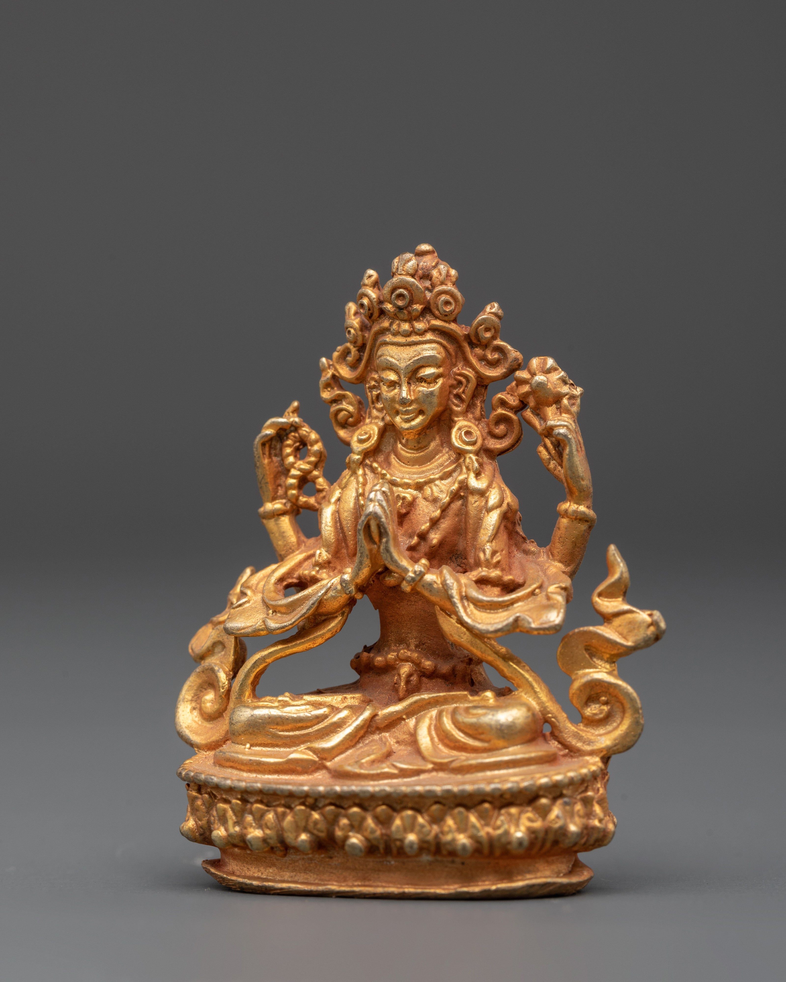 Handmade Gold Plated Chenrezig Statue | Tibetan Compassion Figurine