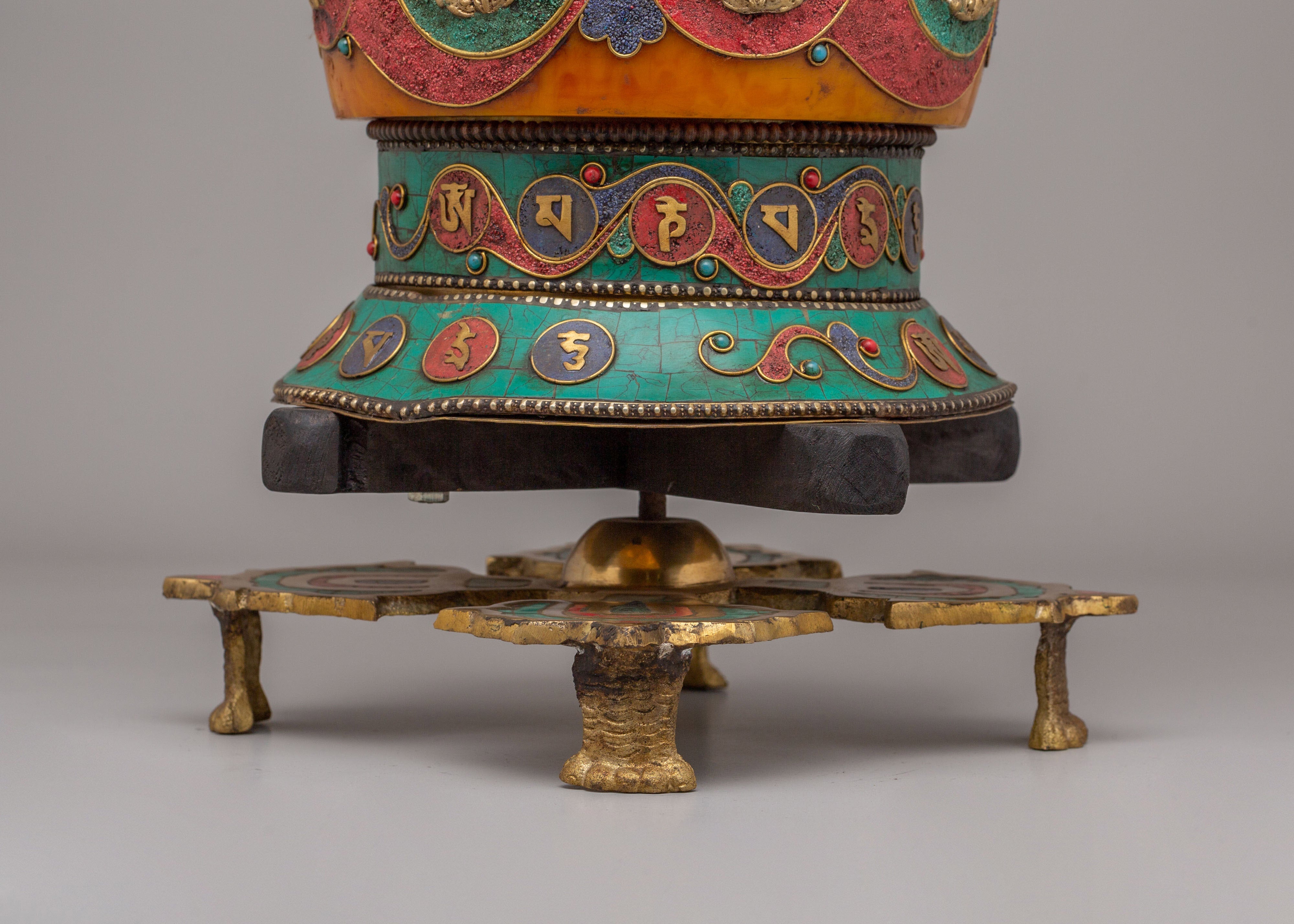 Auspicious Symbol Prayer Wheel | Handcrafted Tibetan Buddhist Ritual Object