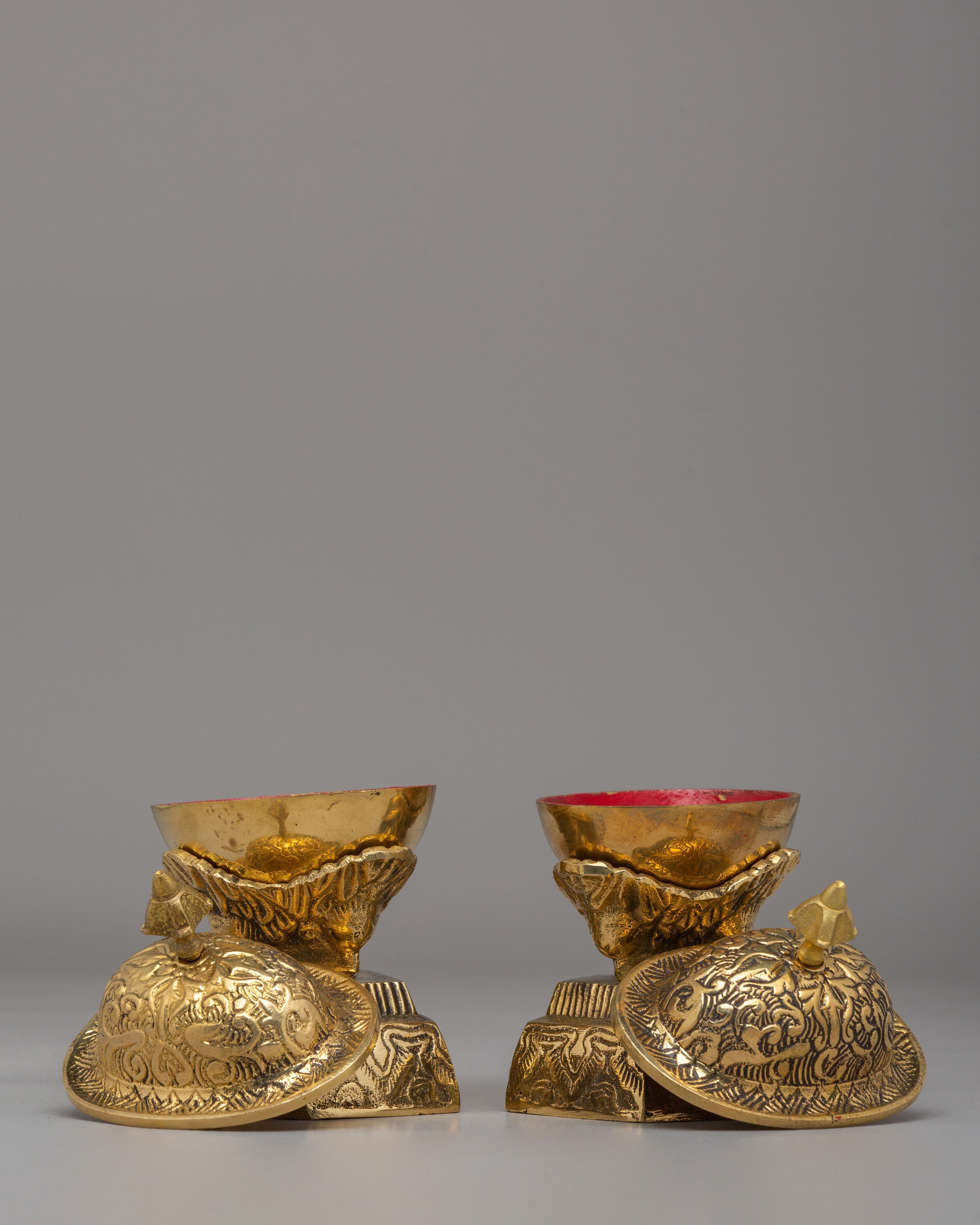 Handcrafted Kapala Set for Buddhist Rituals | Tibetan Brass Skull Cups