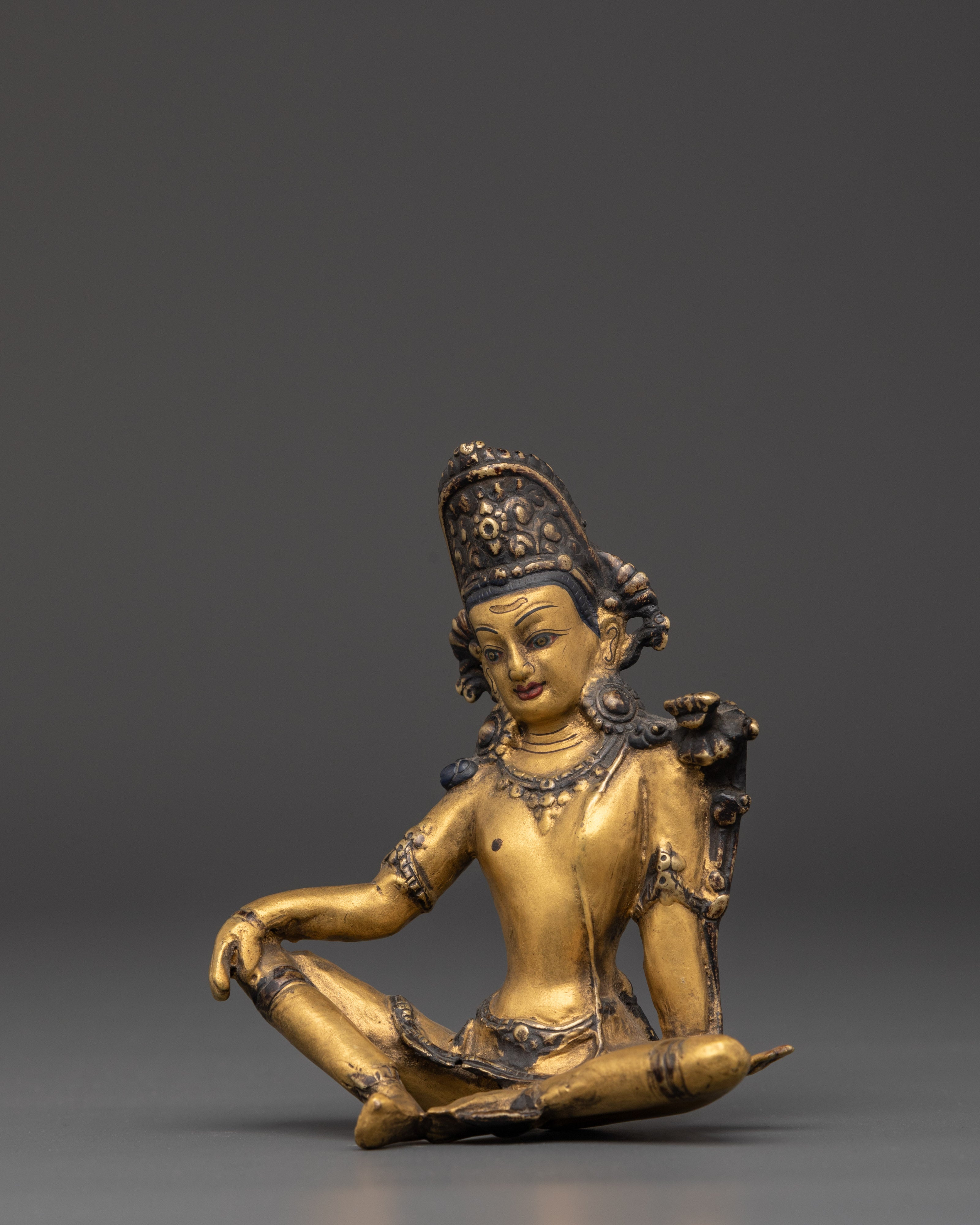 Handcrafted Indra Sculpture | Bronze and Gold Paint Hindu Deity Statue