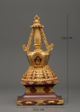 Oxidized Gold-Plated Stupa | Enlightenment and Devotion Symbol