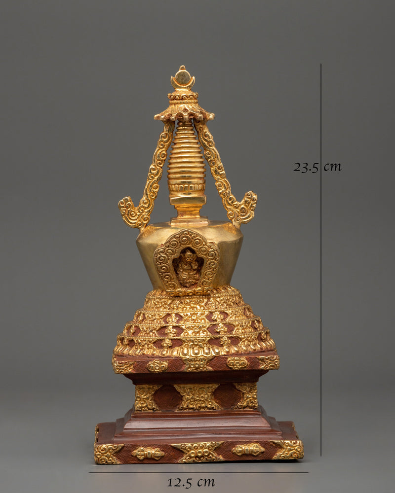 Oxidized Gold-Plated Stupa | Enlightenment and Devotion Symbol