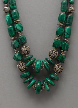 Gemstone and White Metal Combined Necklace | Multi-Layer Boho Style Necklace