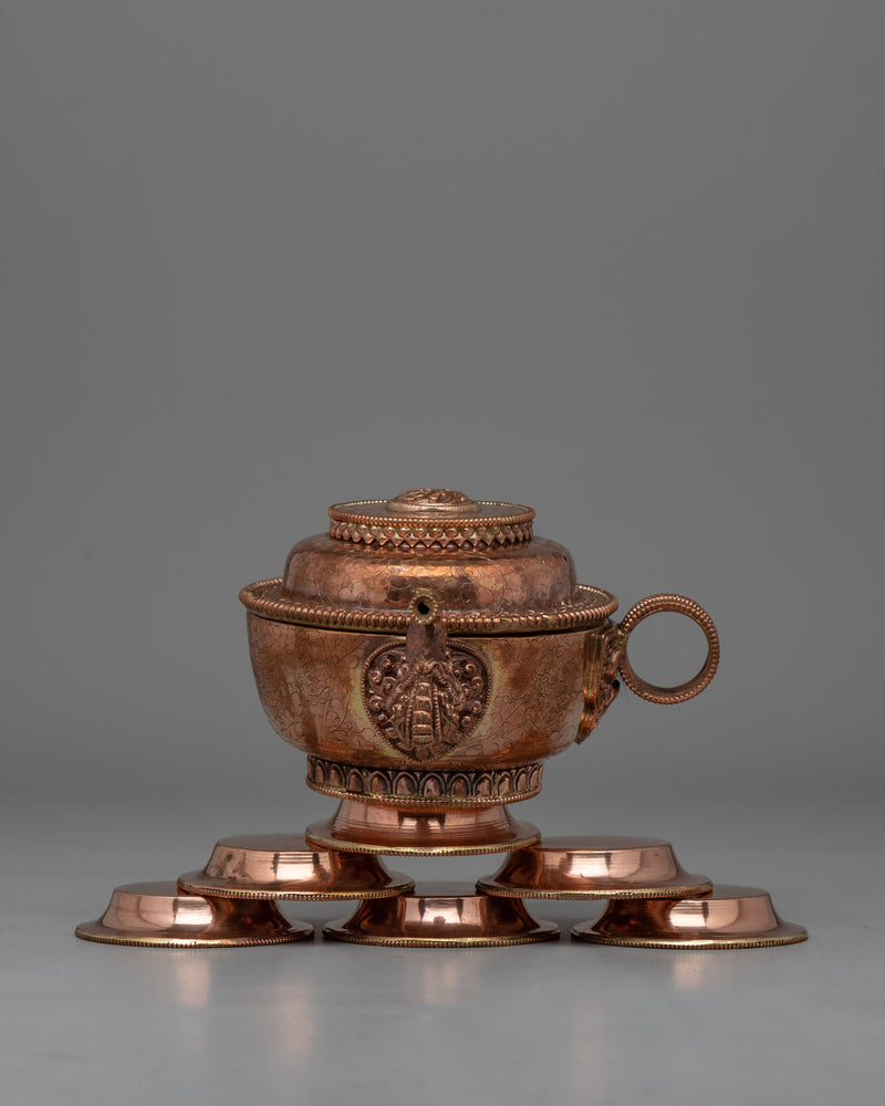 Copper Tibetan Water Offering Set | Buddhist Ceremonial Vessel