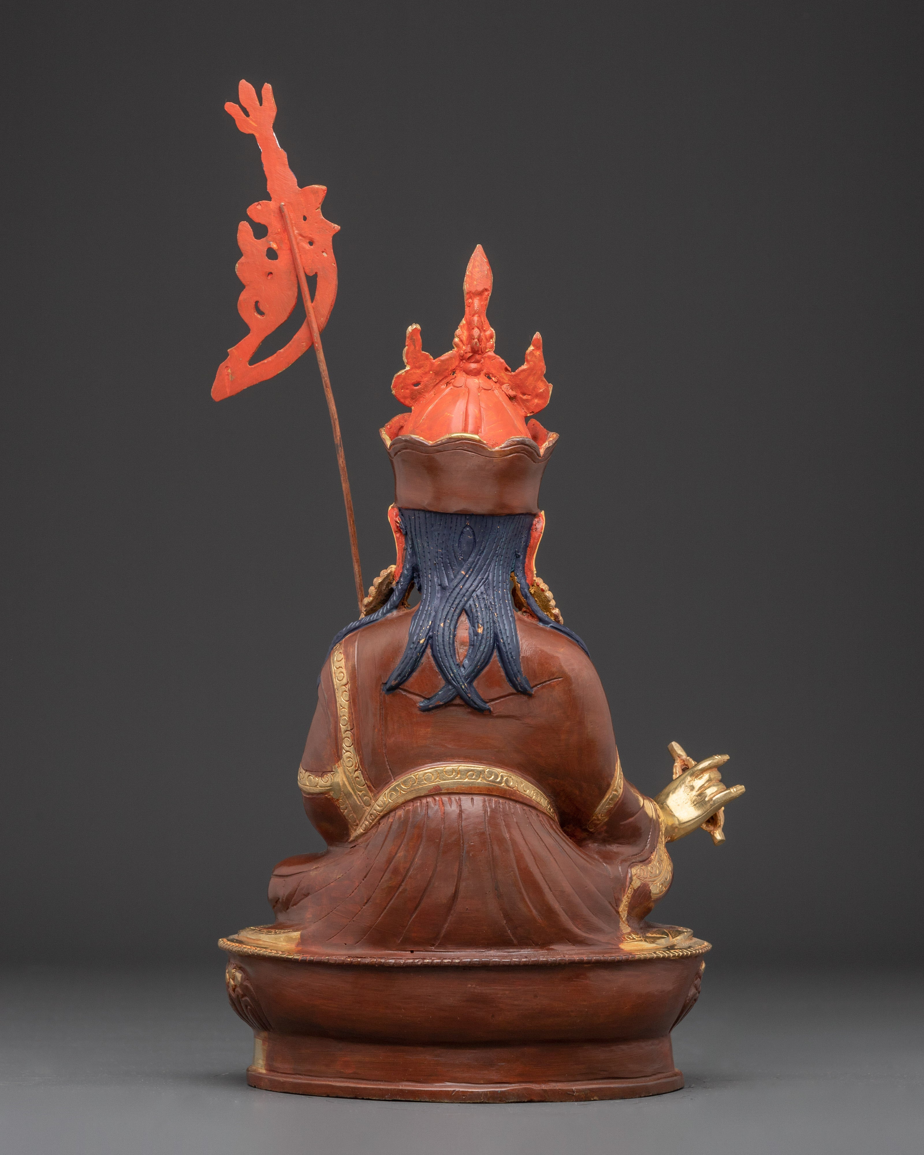 Handmade Tibetan Guru Rinpoche Statue | Copper Gold-Plated and Acrylic Sculpture
