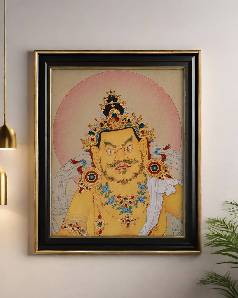 Semi-Wrathful Yellow Dzambhala Portrait | Sacred Buddhist Canvas Art