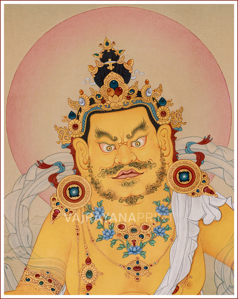 Semi-Wrathful Yellow Dzambhala Portrait | Sacred Buddhist Canvas Art