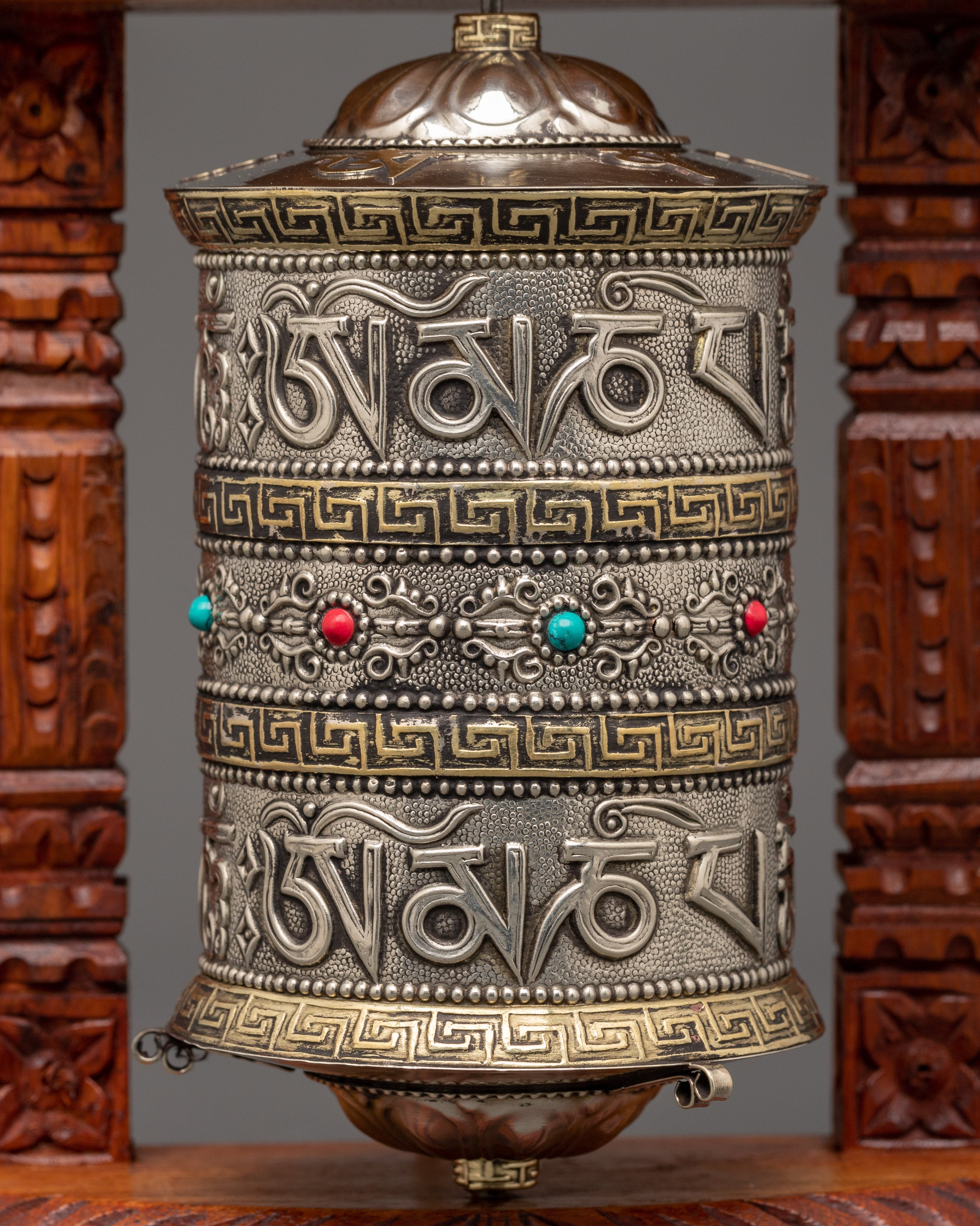Hand-Carved Tibetan Wooden Prayer Wheel | Sacred Buddhist Spinner