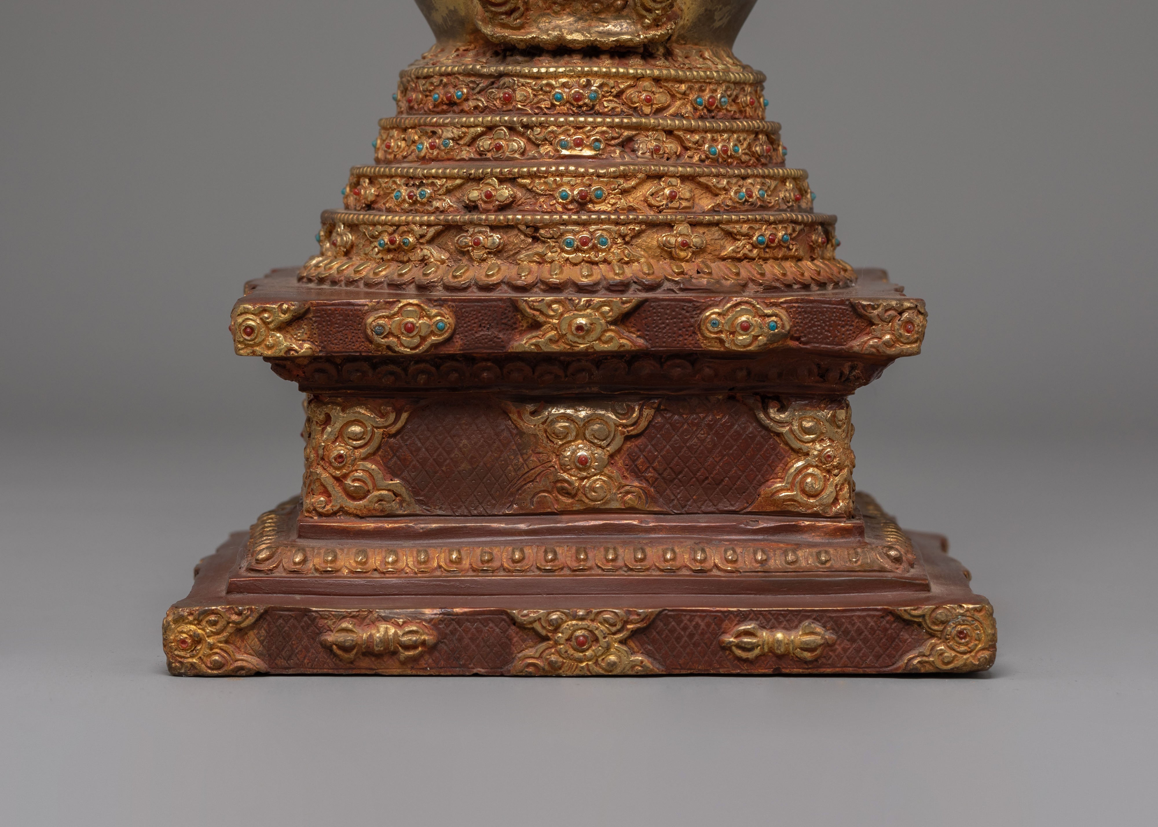 Handcrafted Buddhist Shrine Stupa | Gold Plated Tibetan Ritual Stupa Art