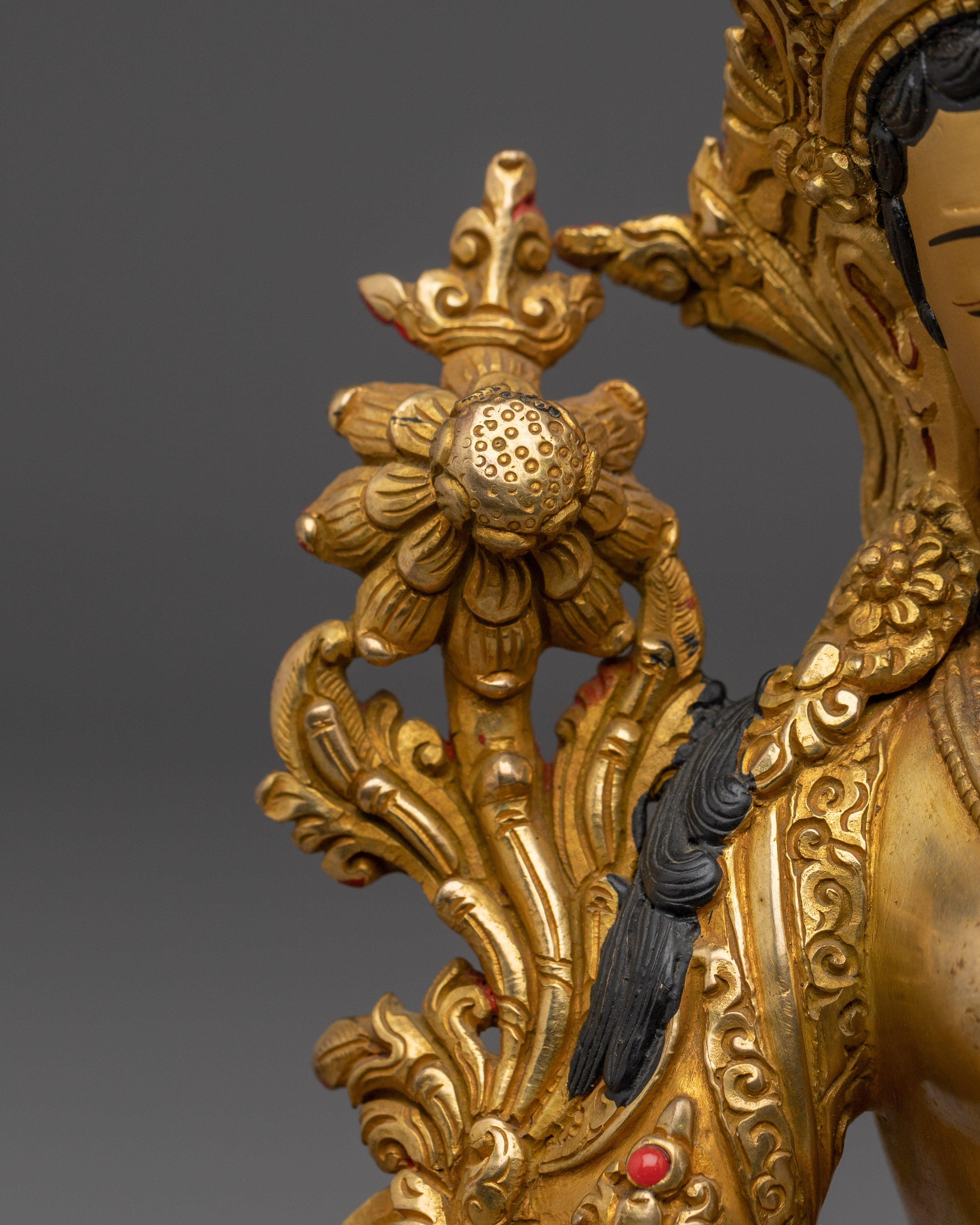 Green Tara Statue in Gold And Gemstones | Copper Deity for Healing