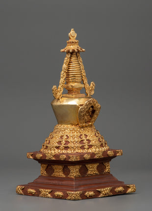Oxidized Gold-Plated Stupa | Enlightenment and Devotion Symbol
