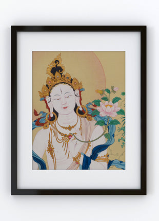 Enlightened White Tara's Portrait | Divine Feminine Energy on Premium Canvas